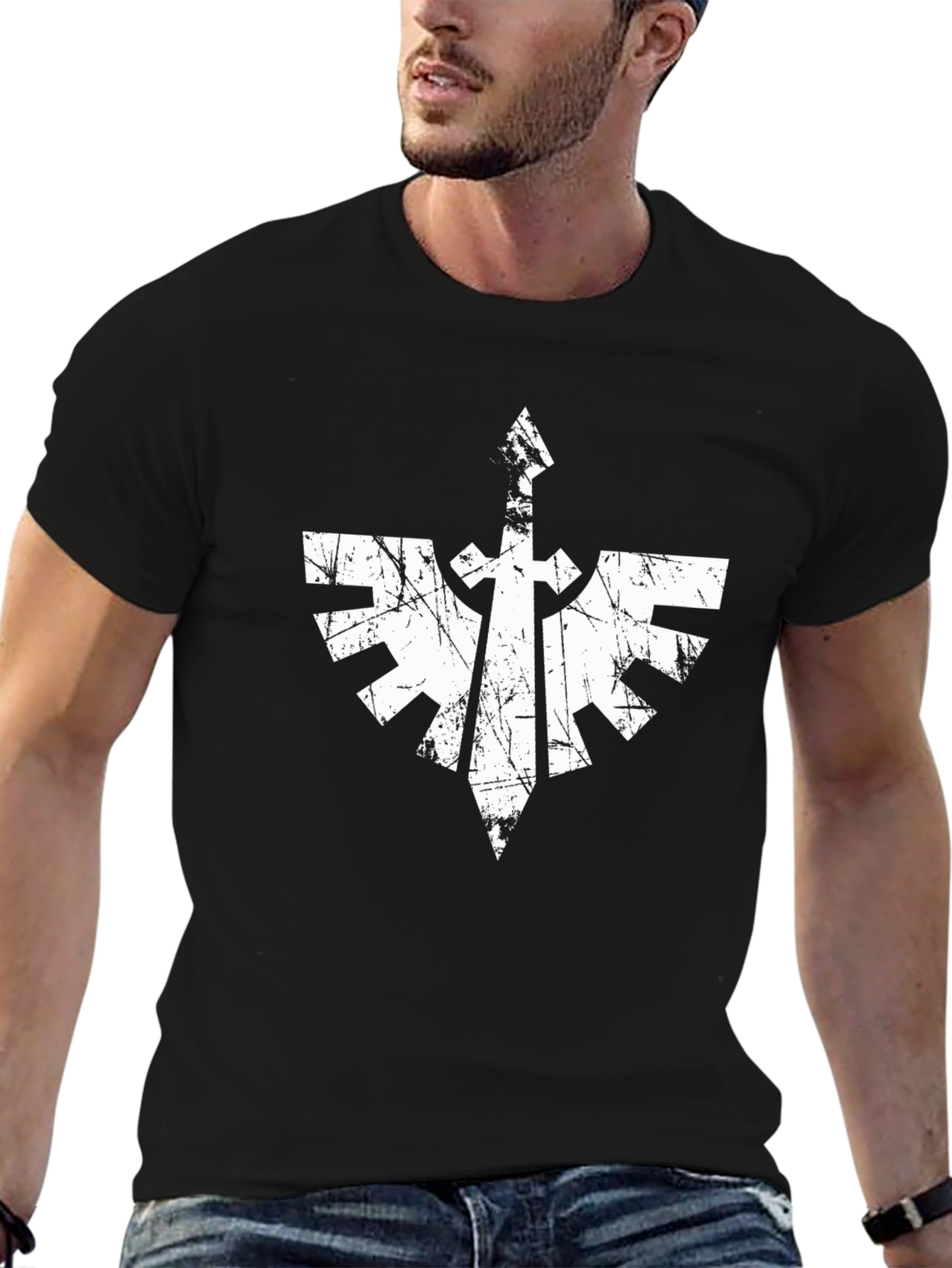 Graphic Print Tee - Grunge Emblem Design