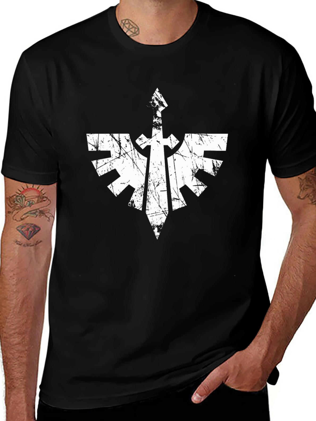 Graphic Print Tee - Grunge Emblem Design