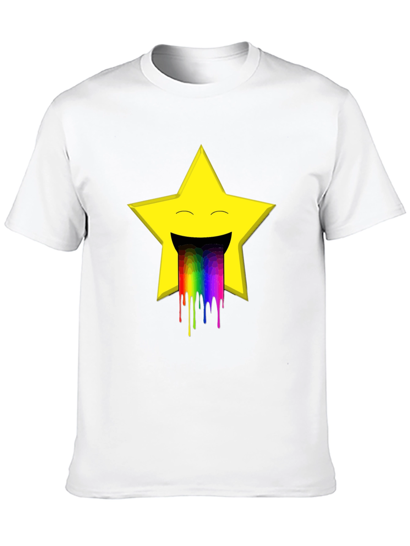 Rainbow Puke Star Graphic Tee - Black Cotton T-Shirt