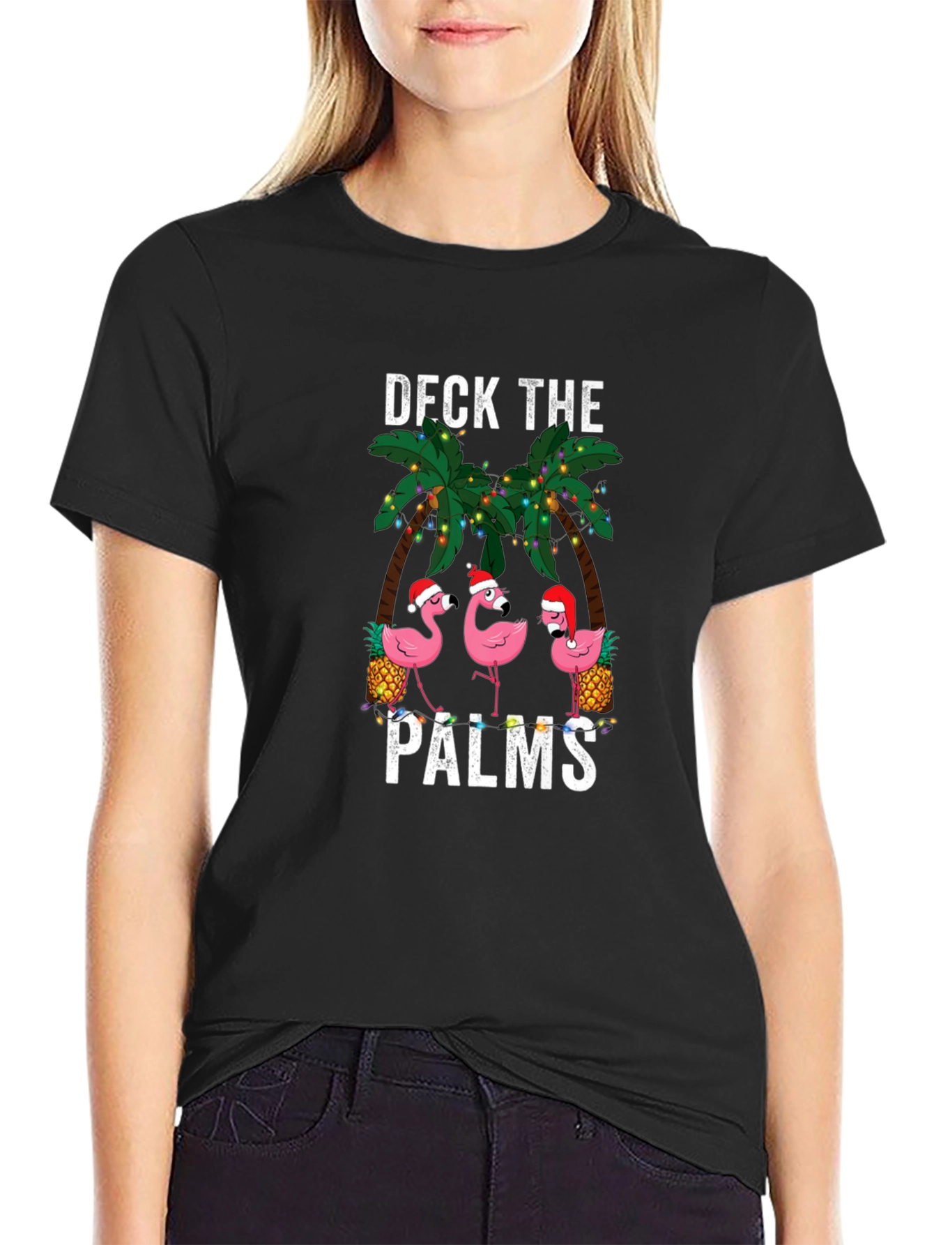 Deck the Palms Flamingo Christmas T-Shirt