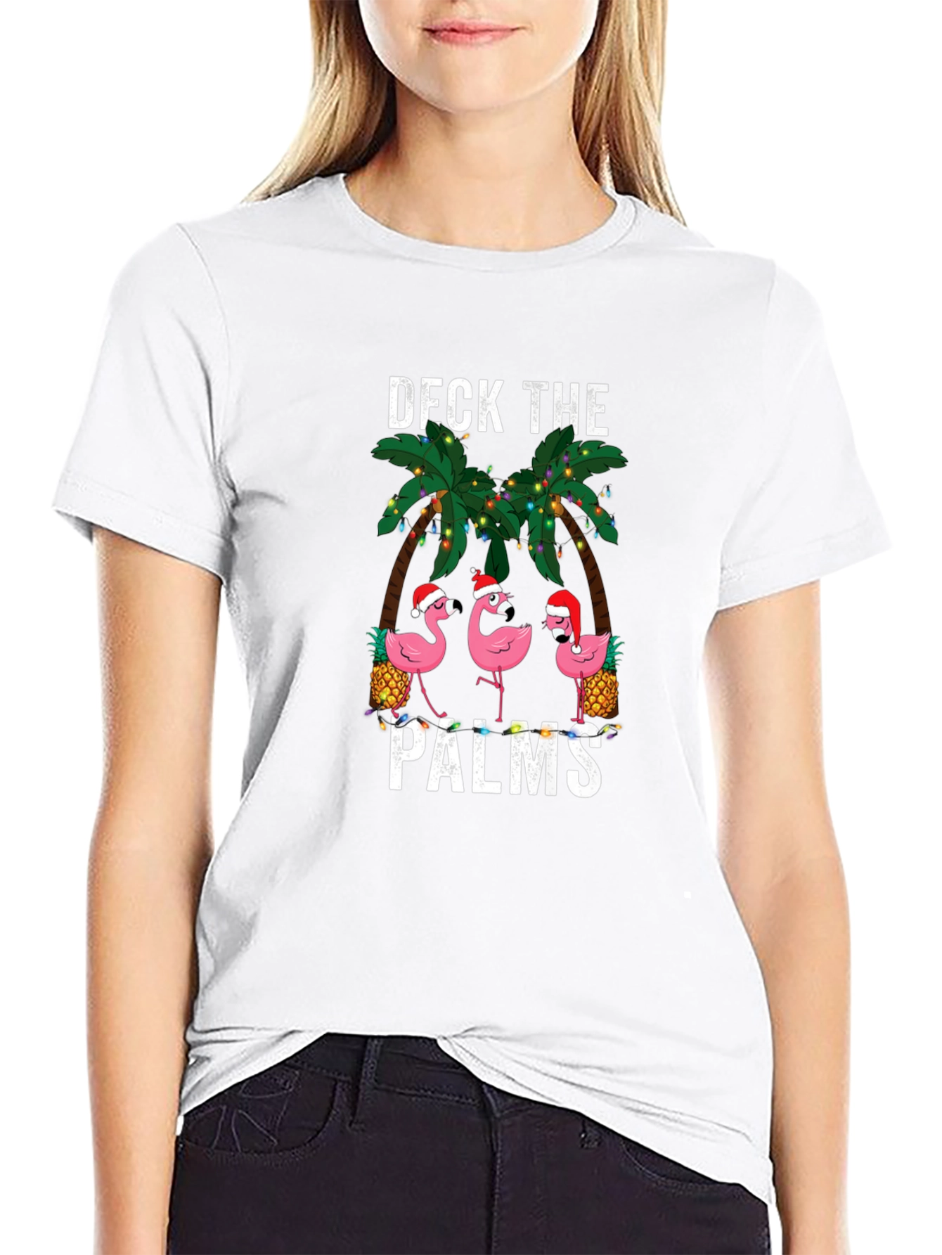 Deck the Palms Flamingo Christmas T-Shirt