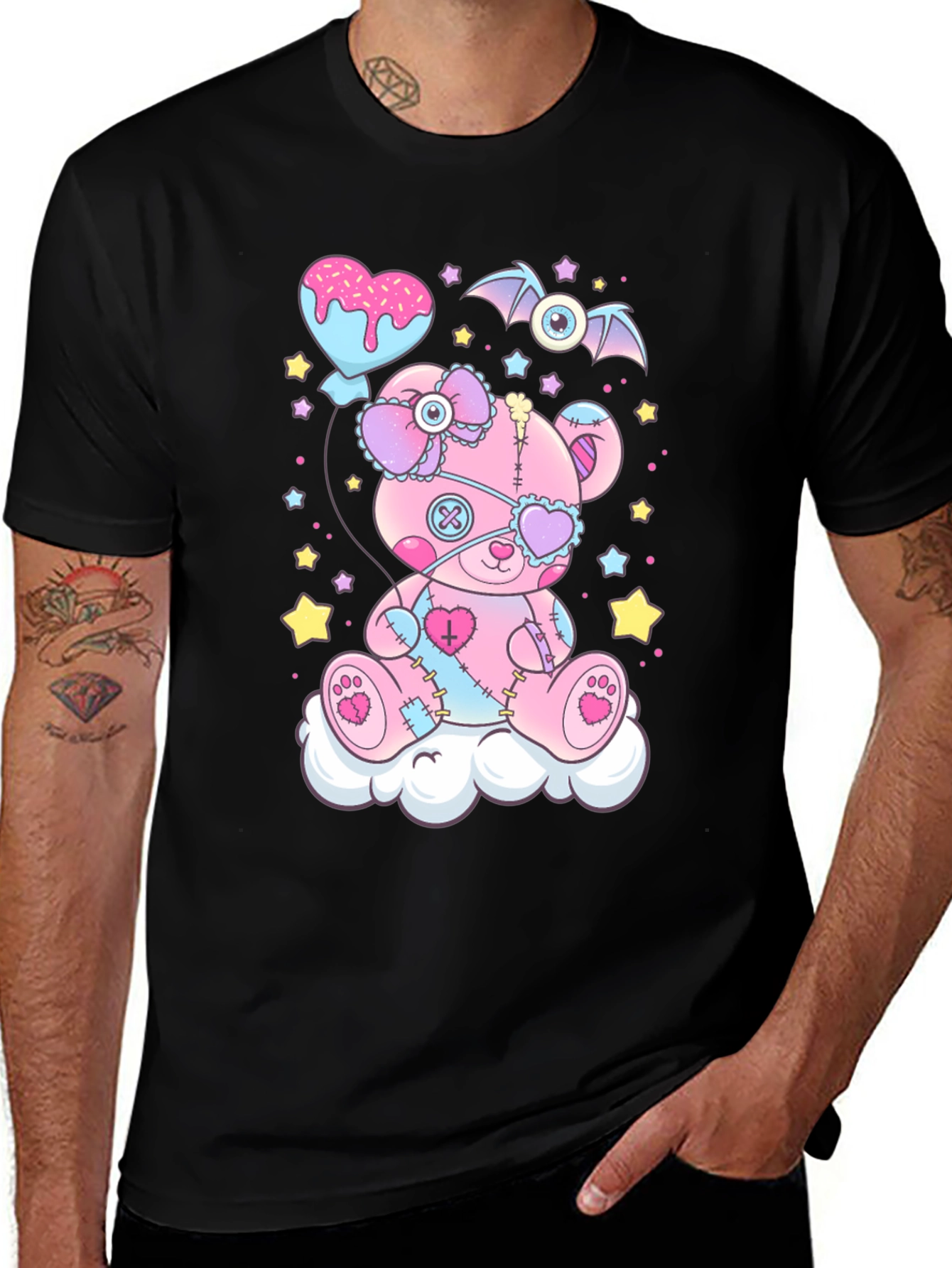 Cute Goth Pastel Teddy Bear Graphic T-Shirt