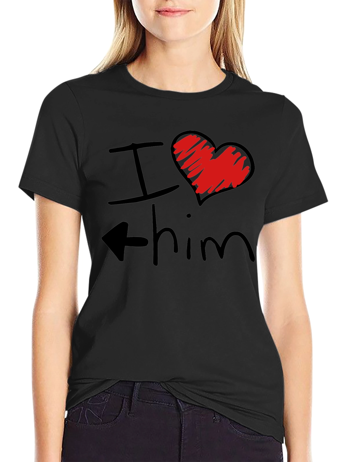 I Heart Him Mens Black Graphic T-Shirt