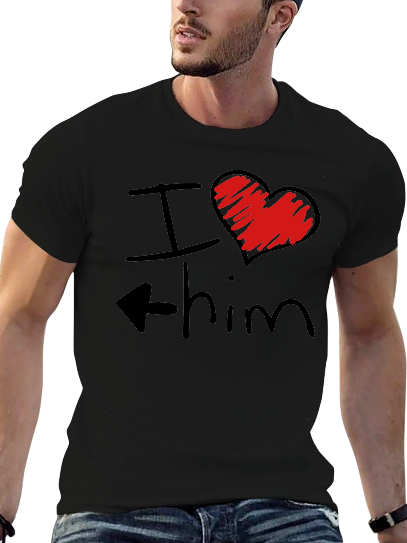 I Heart Him Mens Black Graphic T-Shirt