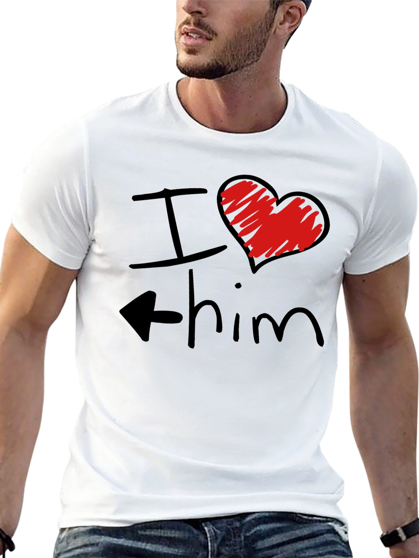 I Heart Him Mens Black Graphic T-Shirt