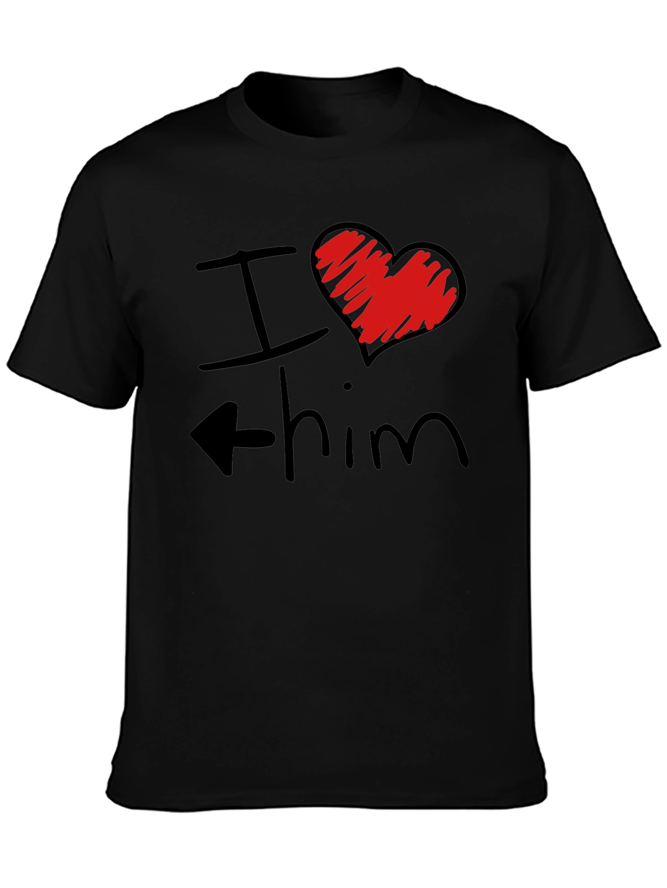 I Heart Him Mens Black Graphic T-Shirt