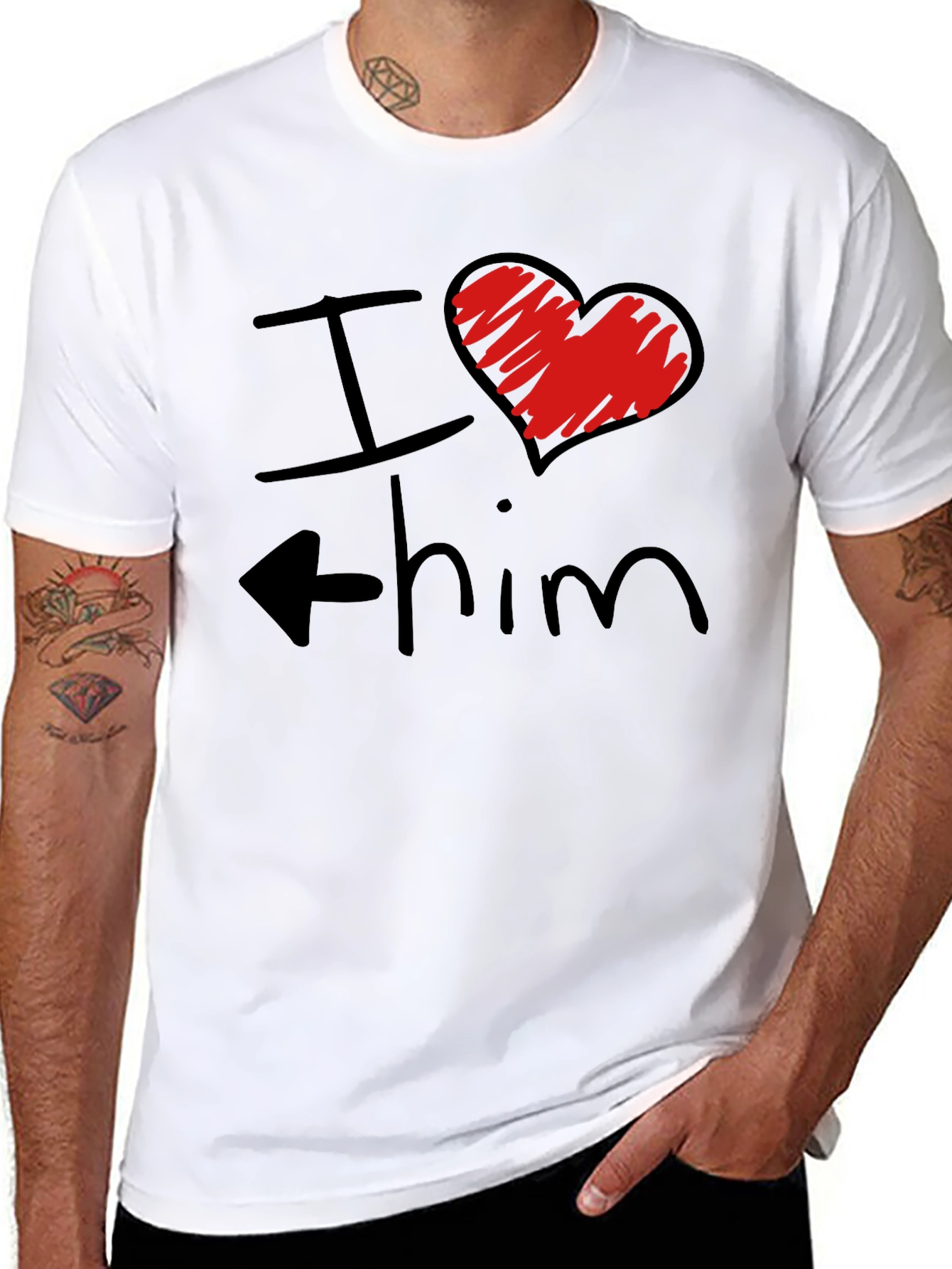 I Heart Him Mens Black Graphic T-Shirt