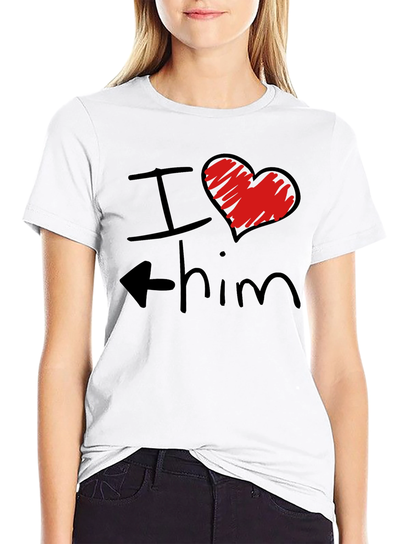I Heart Him Mens Black Graphic T-Shirt