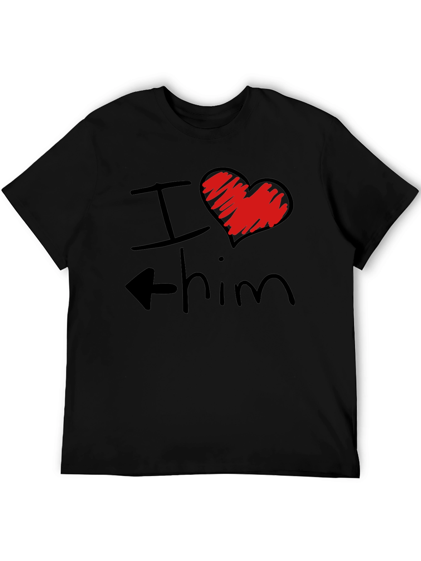 I Heart Him Mens Black Graphic T-Shirt