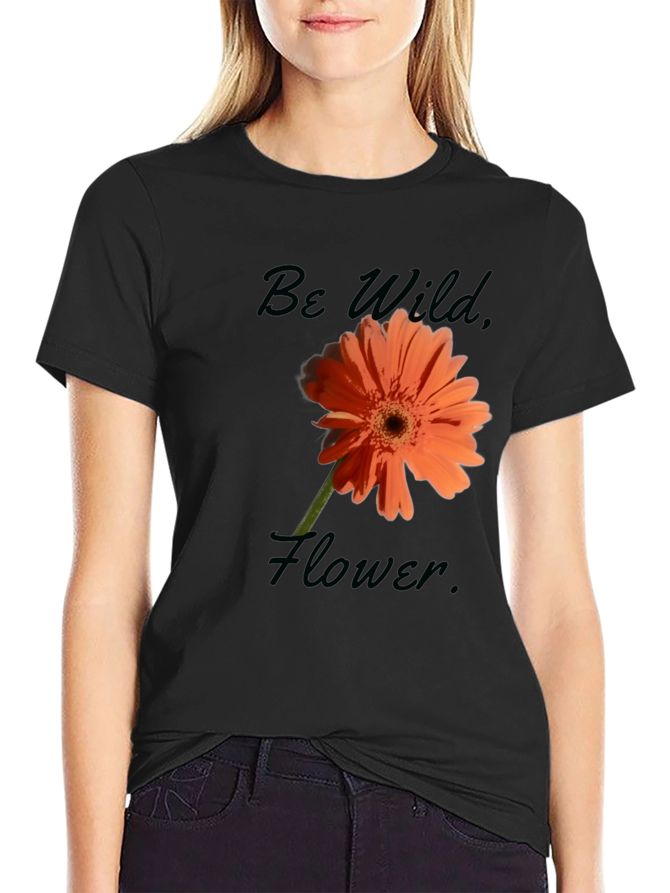 Be Wild Flower Graphic Tee - Black Casual T-Shirt