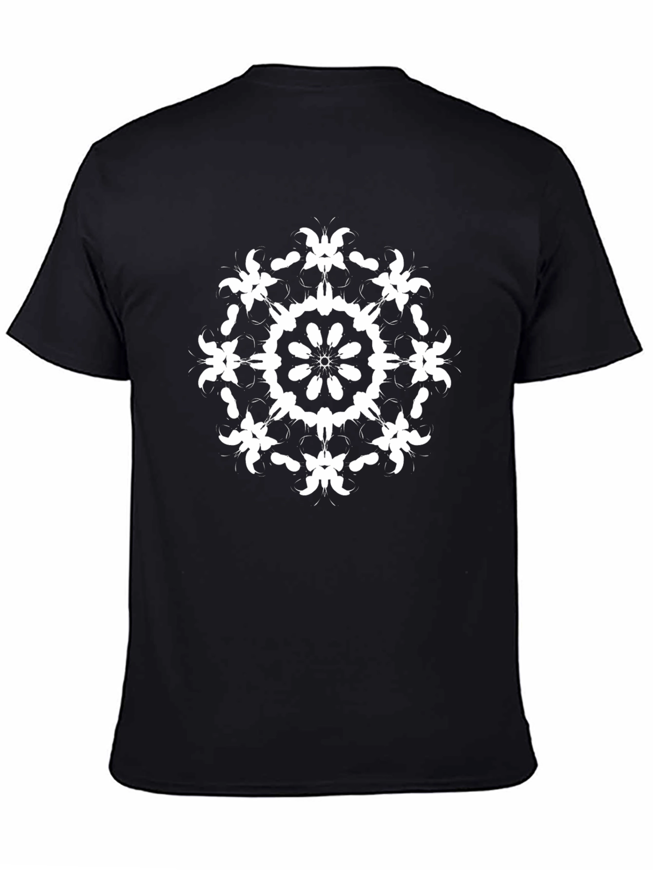 Black T-Shirt with White Floral Mandala Design