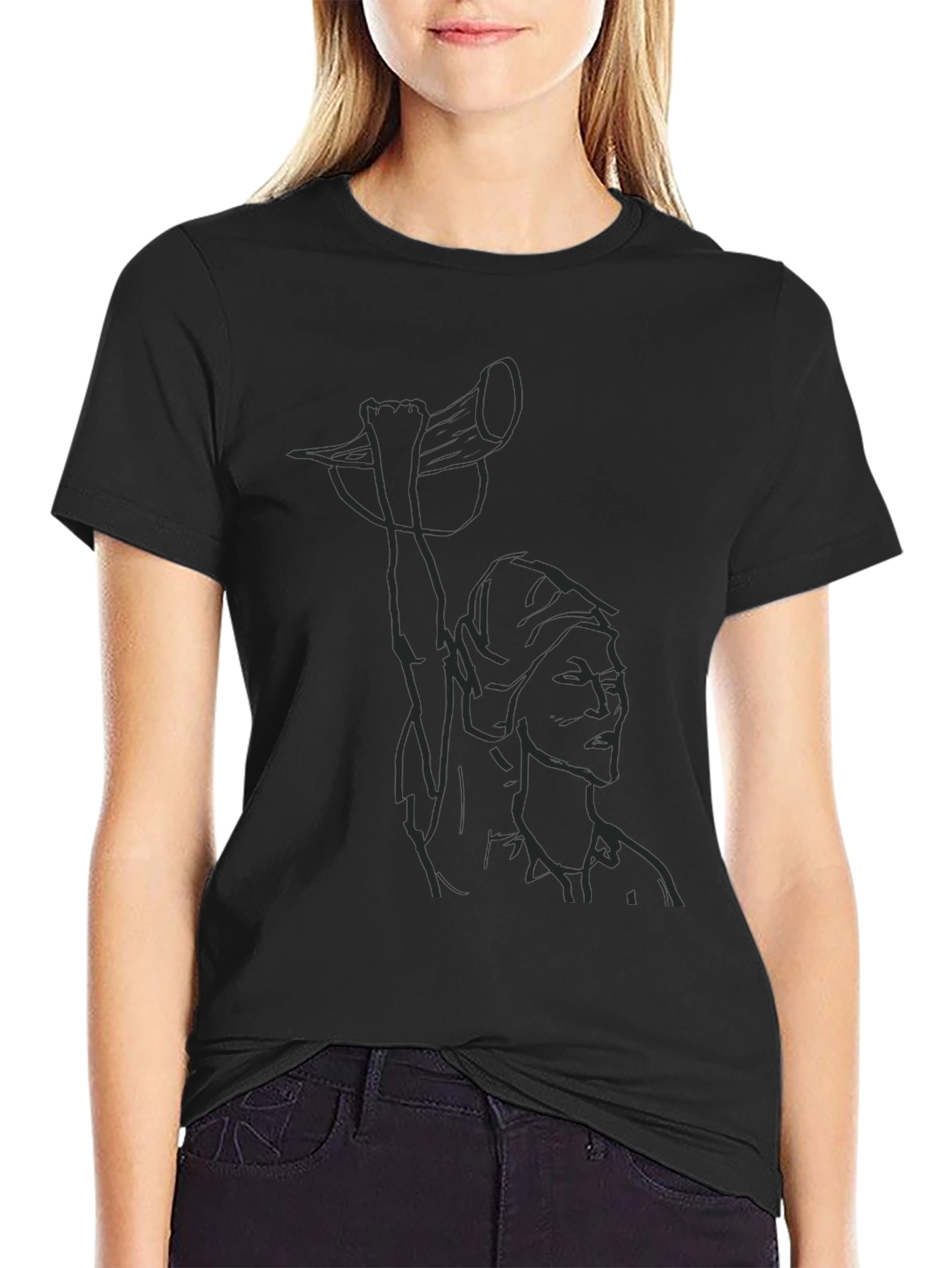 Black Graphic T-Shirt - Artistic Line Art Design