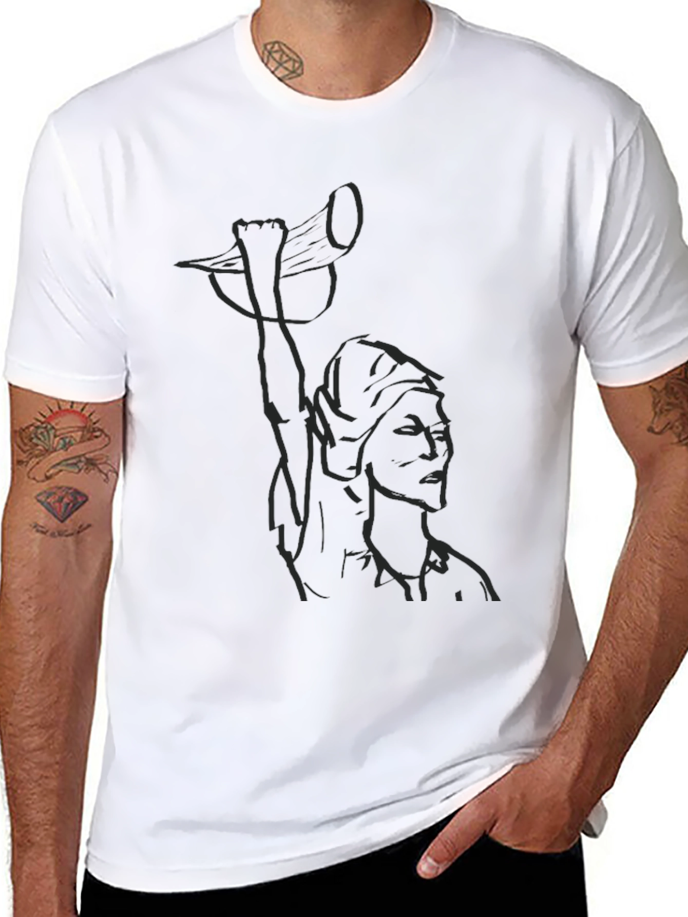 Black Graphic T-Shirt - Artistic Line Art Design