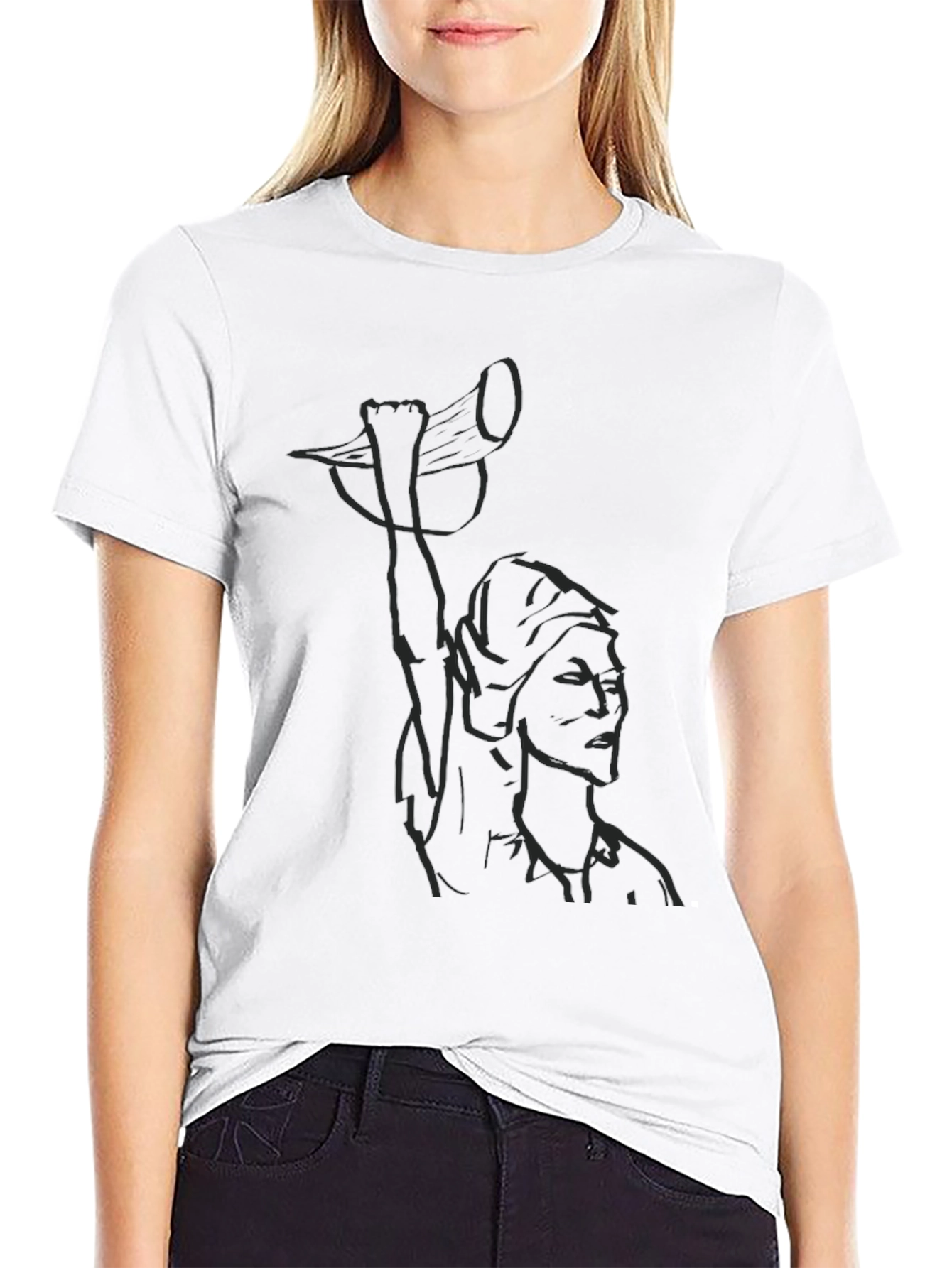 Black Graphic T-Shirt - Artistic Line Art Design