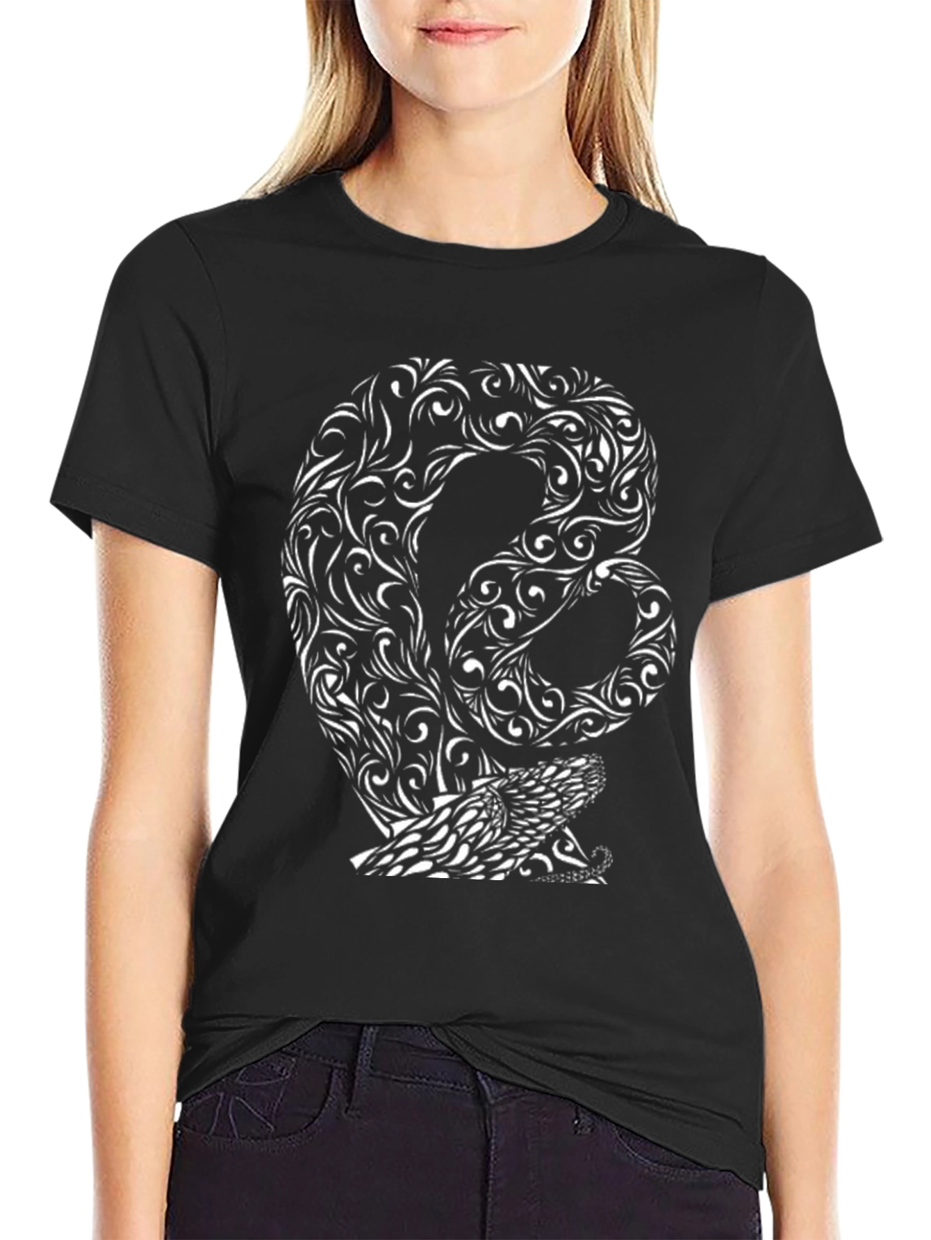 Abstract Snake Graphic Tee - Black