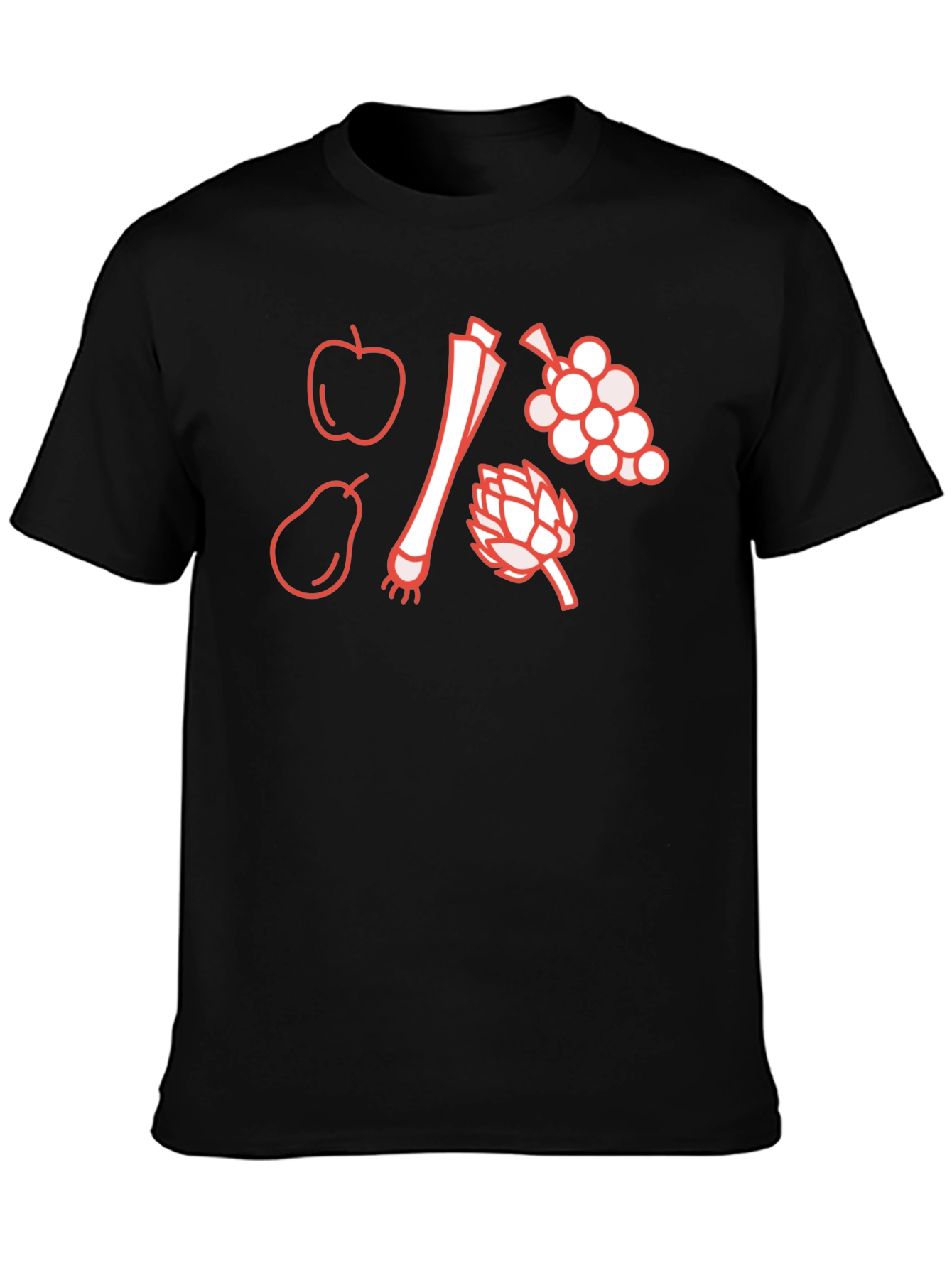 Fruit & Veggie Outline Graphic T-Shirt - Black
