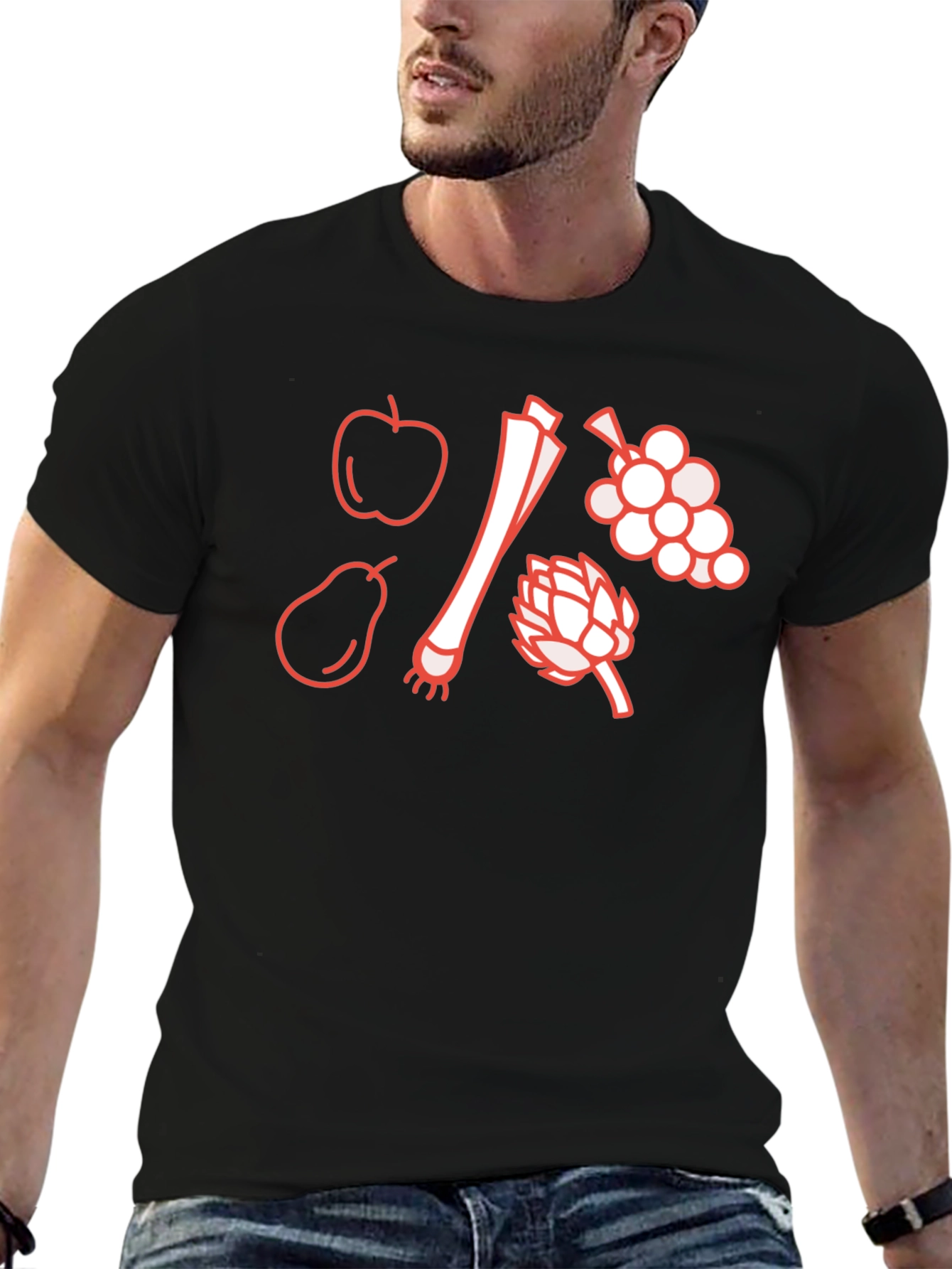 Fruit & Veggie Outline Graphic T-Shirt - Black