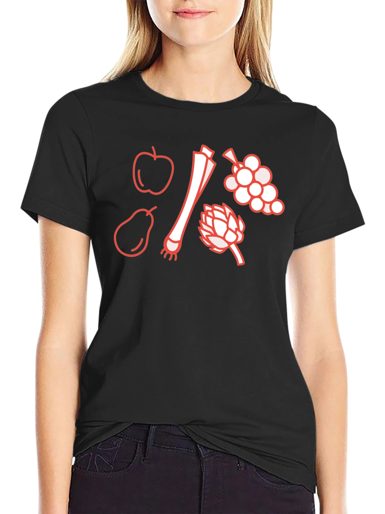 Fruit & Veggie Outline Graphic T-Shirt - Black