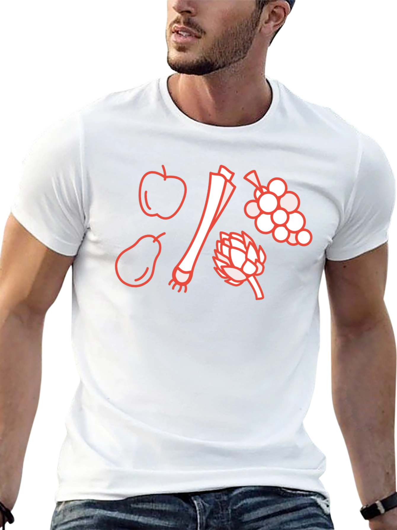 Fruit & Veggie Outline Graphic T-Shirt - Black