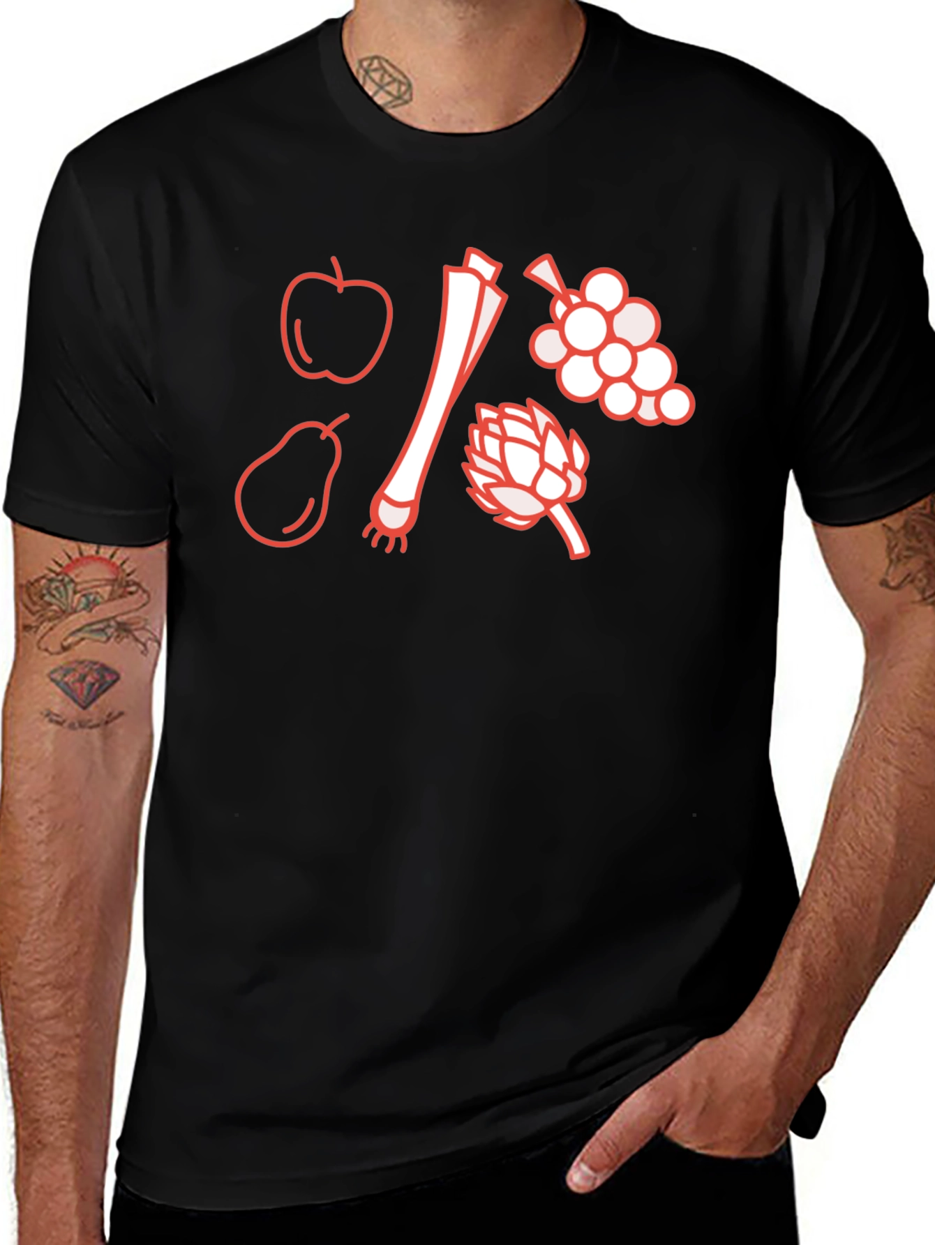 Fruit & Veggie Outline Graphic T-Shirt - Black