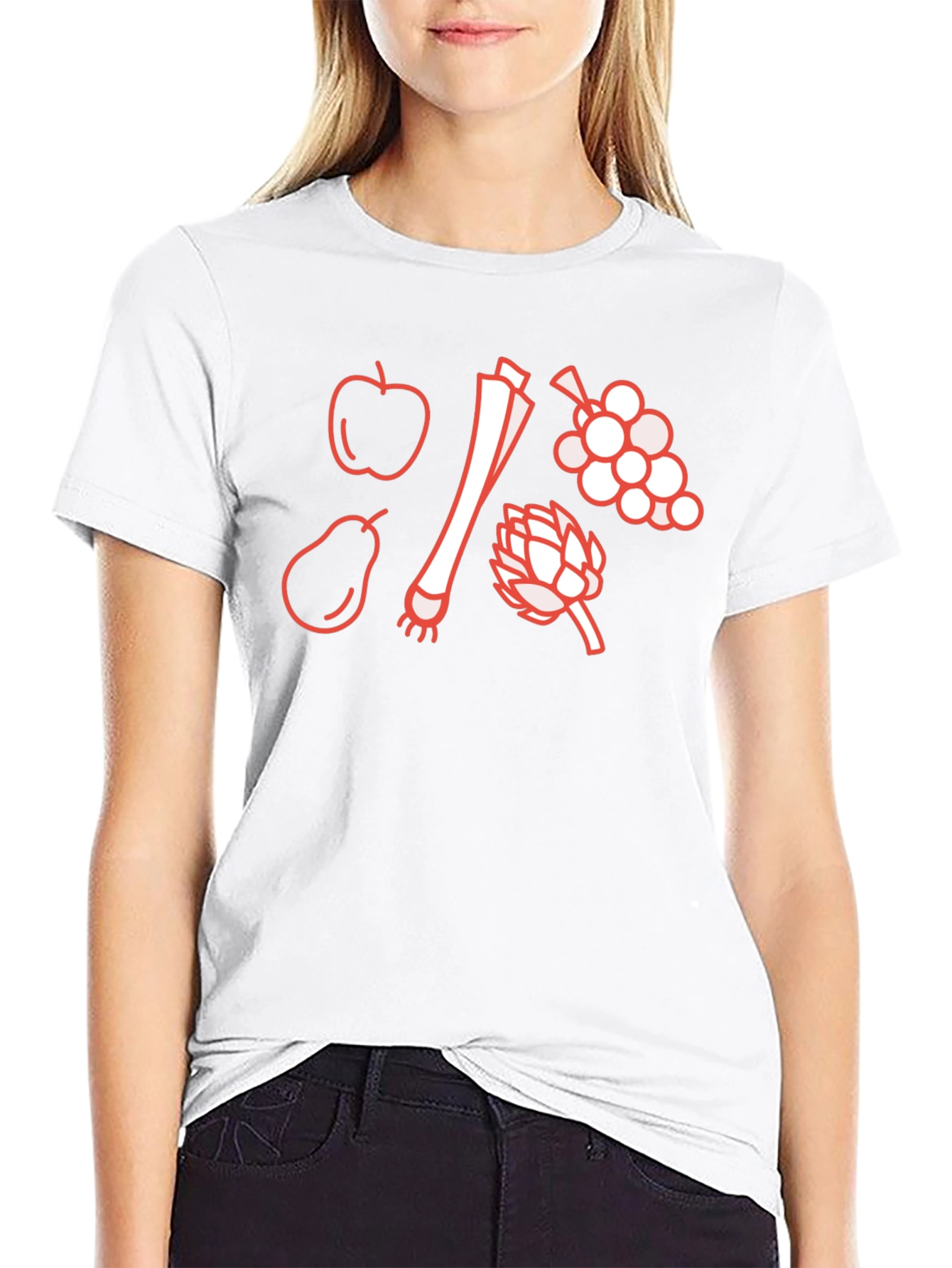 Fruit & Veggie Outline Graphic T-Shirt - Black