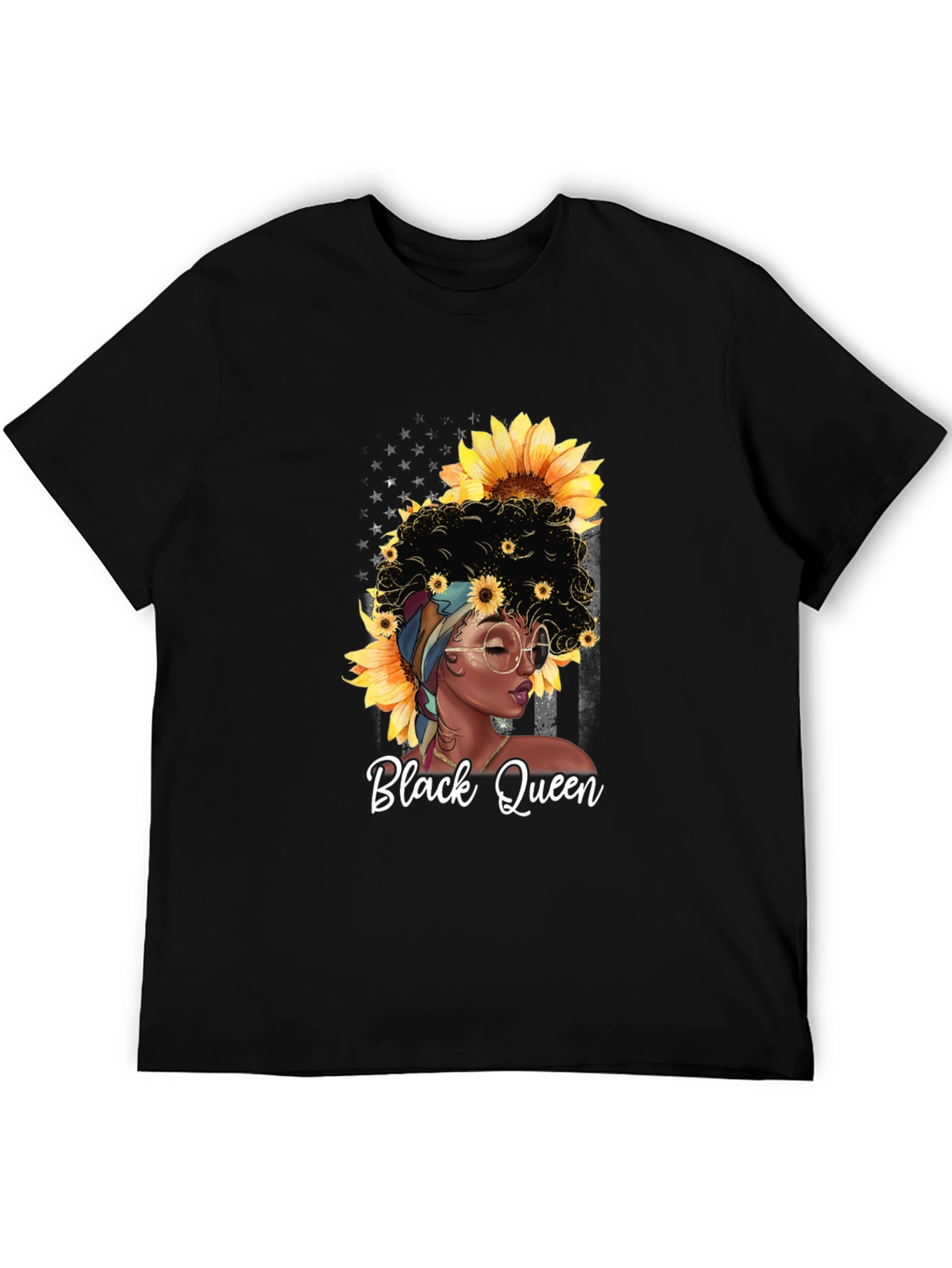 Black Queen Sunflower Graphic T-Shirt - Afro Woman Tee