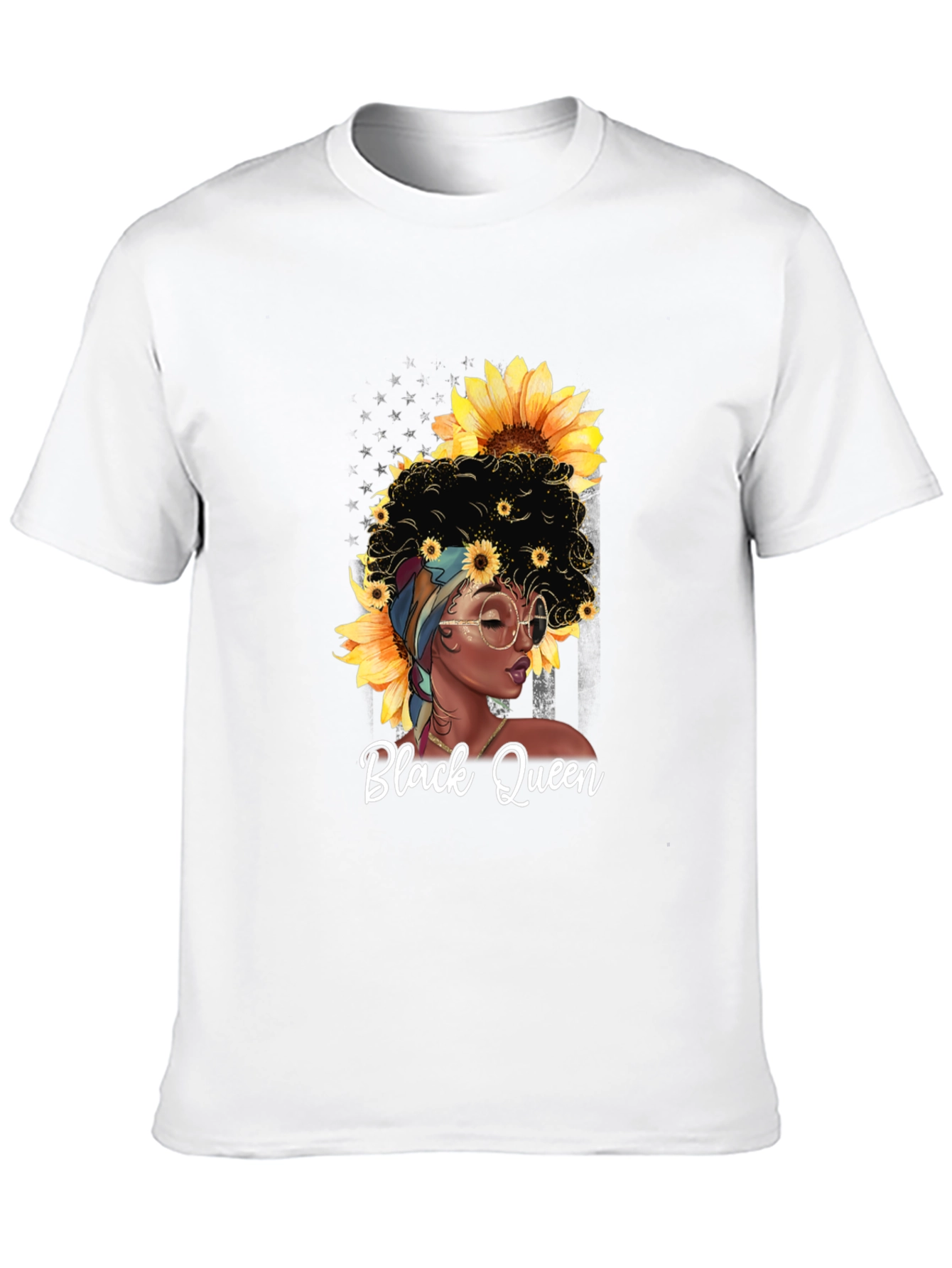 Black Queen Sunflower Graphic T-Shirt - Afro Woman Tee