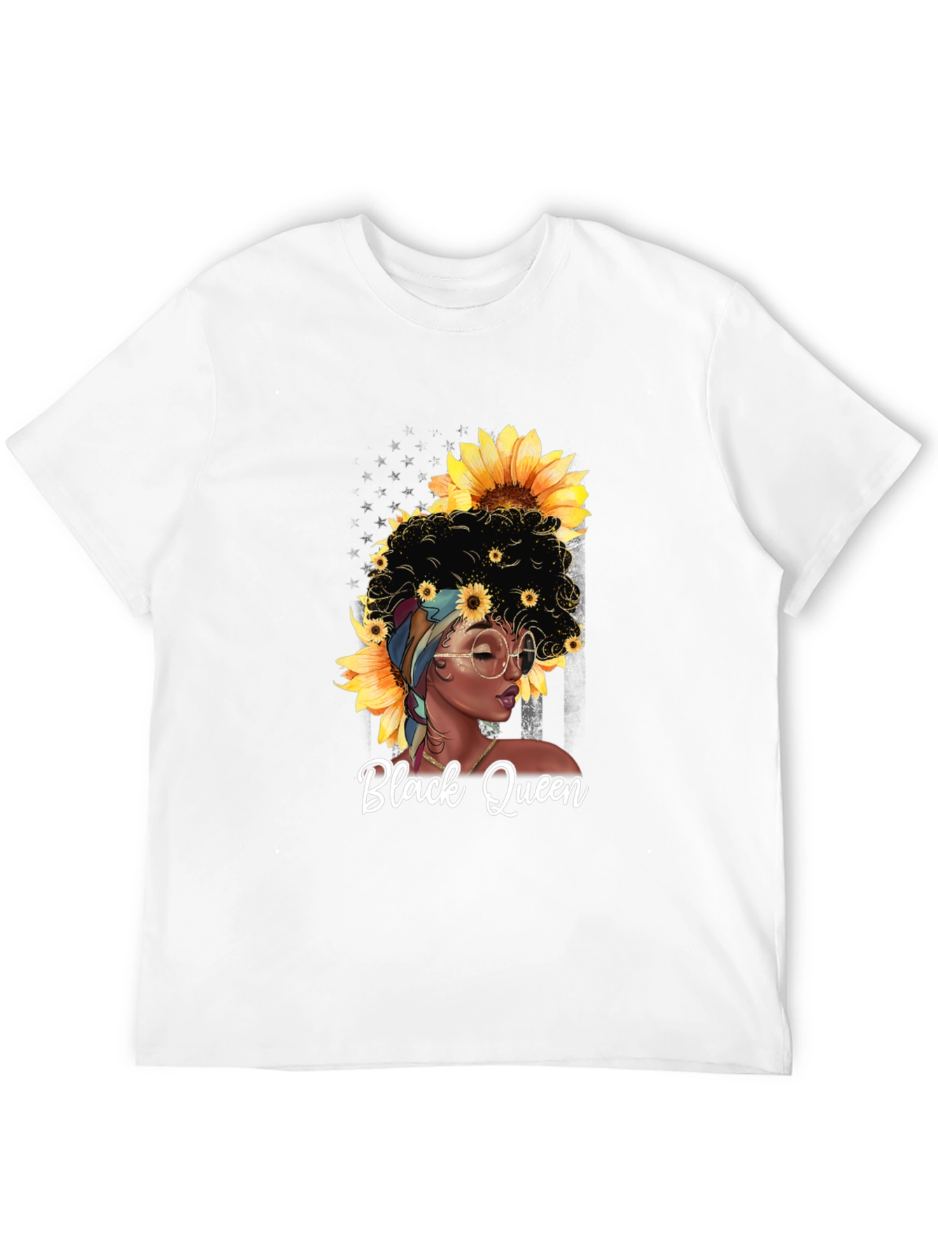 Black Queen Sunflower Graphic T-Shirt - Afro Woman Tee