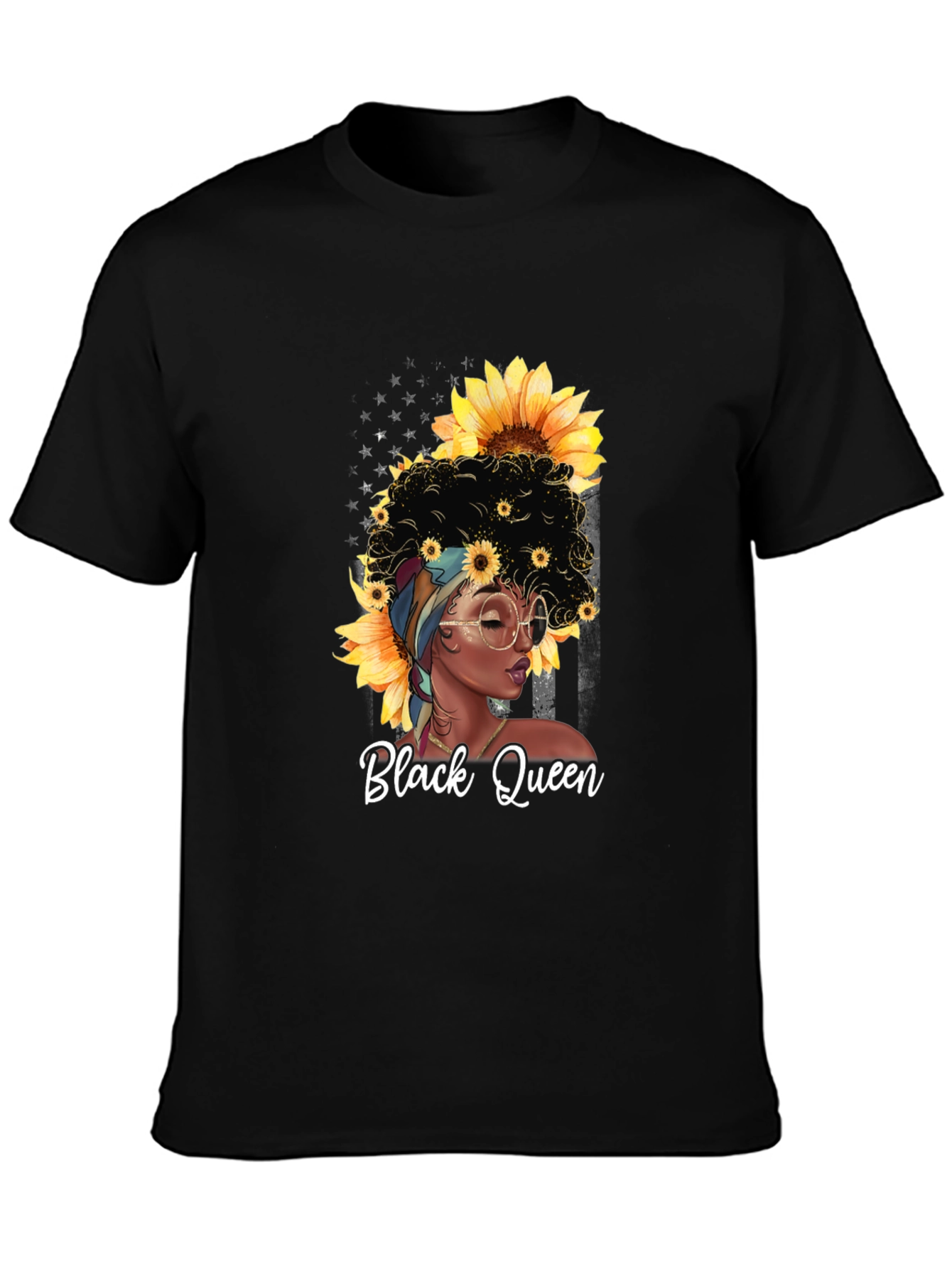 Black Queen Sunflower Graphic T-Shirt - Afro Woman Tee