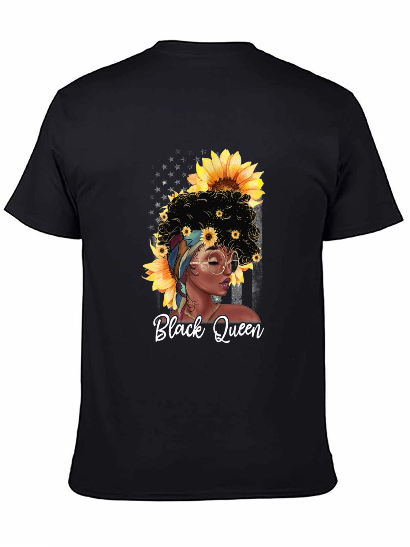 Black Queen Sunflower Graphic T-Shirt - Afro Woman Tee