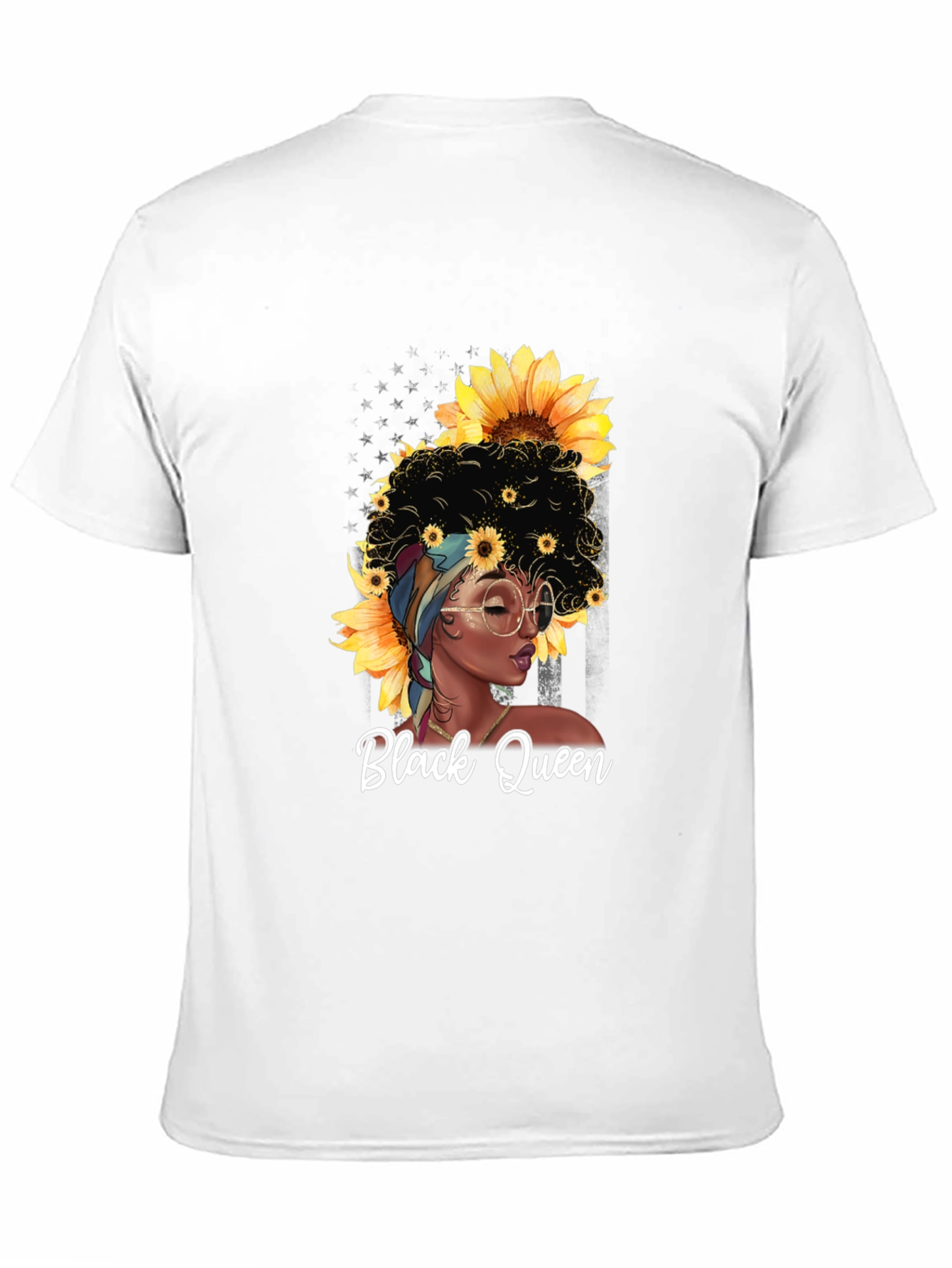 Black Queen Sunflower Graphic T-Shirt - Afro Woman Tee
