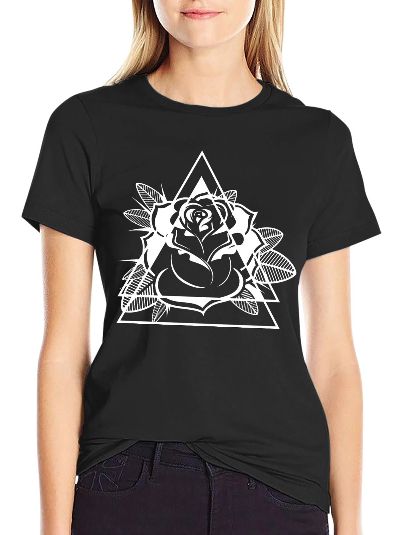 Rose Triangle Graphic T-Shirt - Black