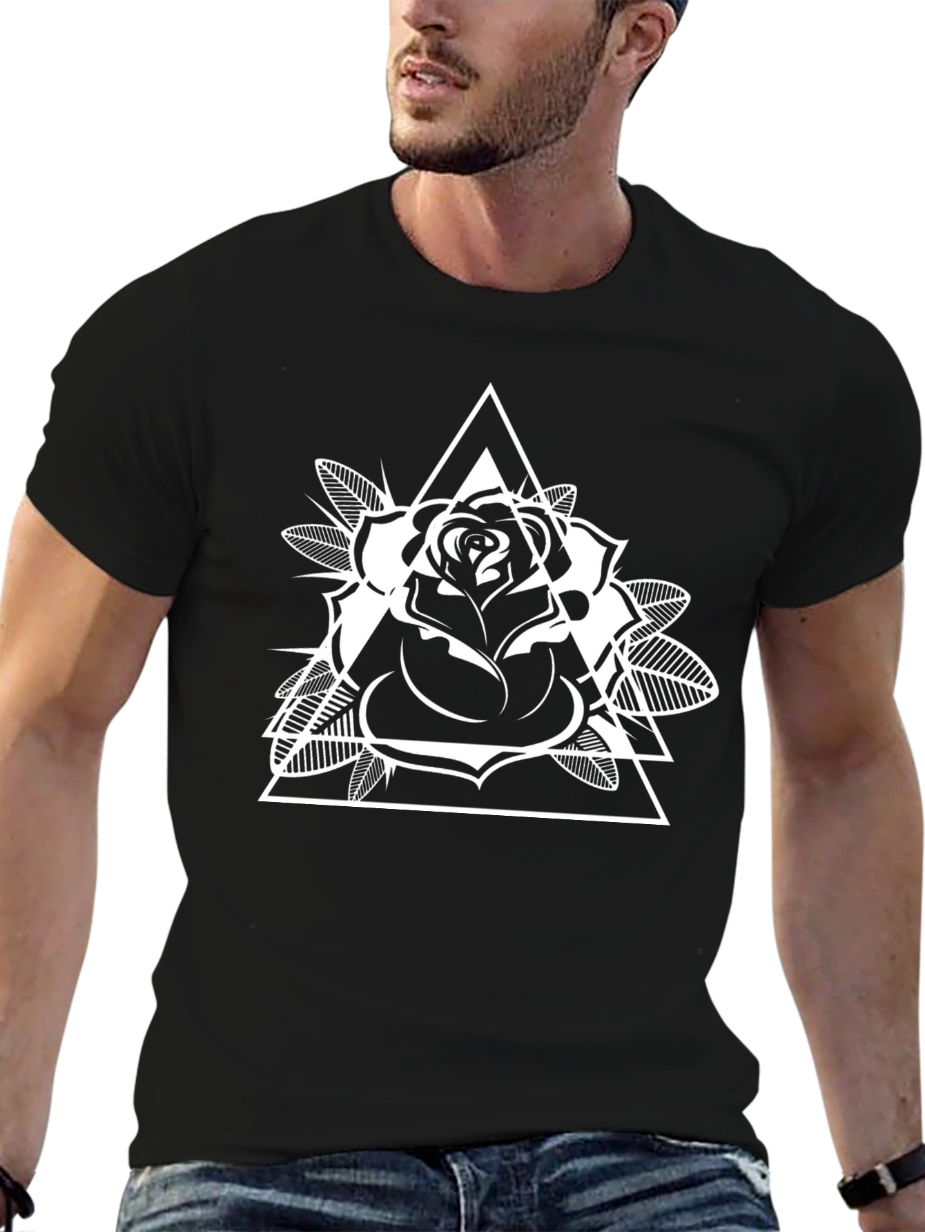 Rose Triangle Graphic T-Shirt - Black