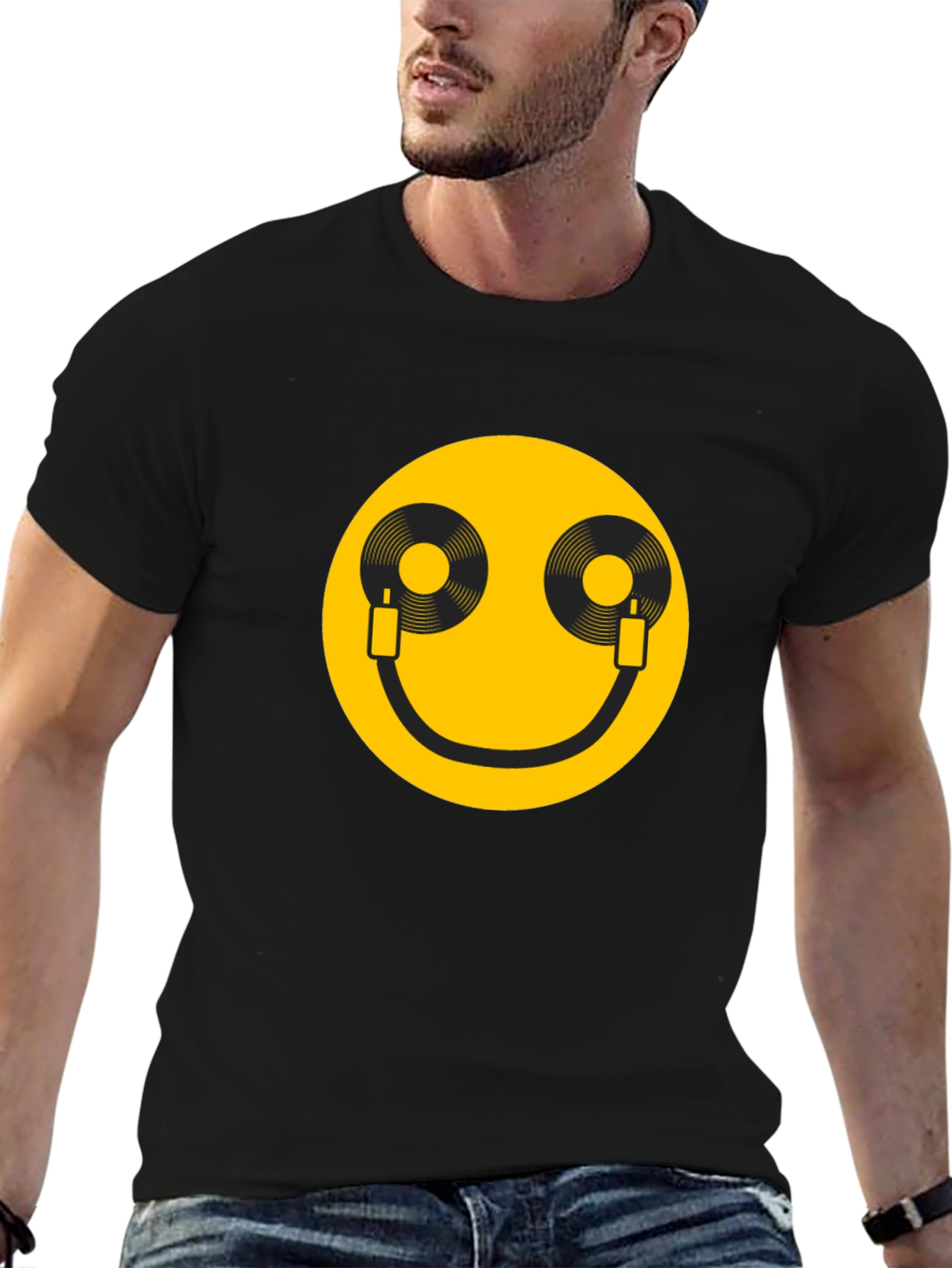 DJ Smile T-Shirt - Black Cotton Graphic Tee