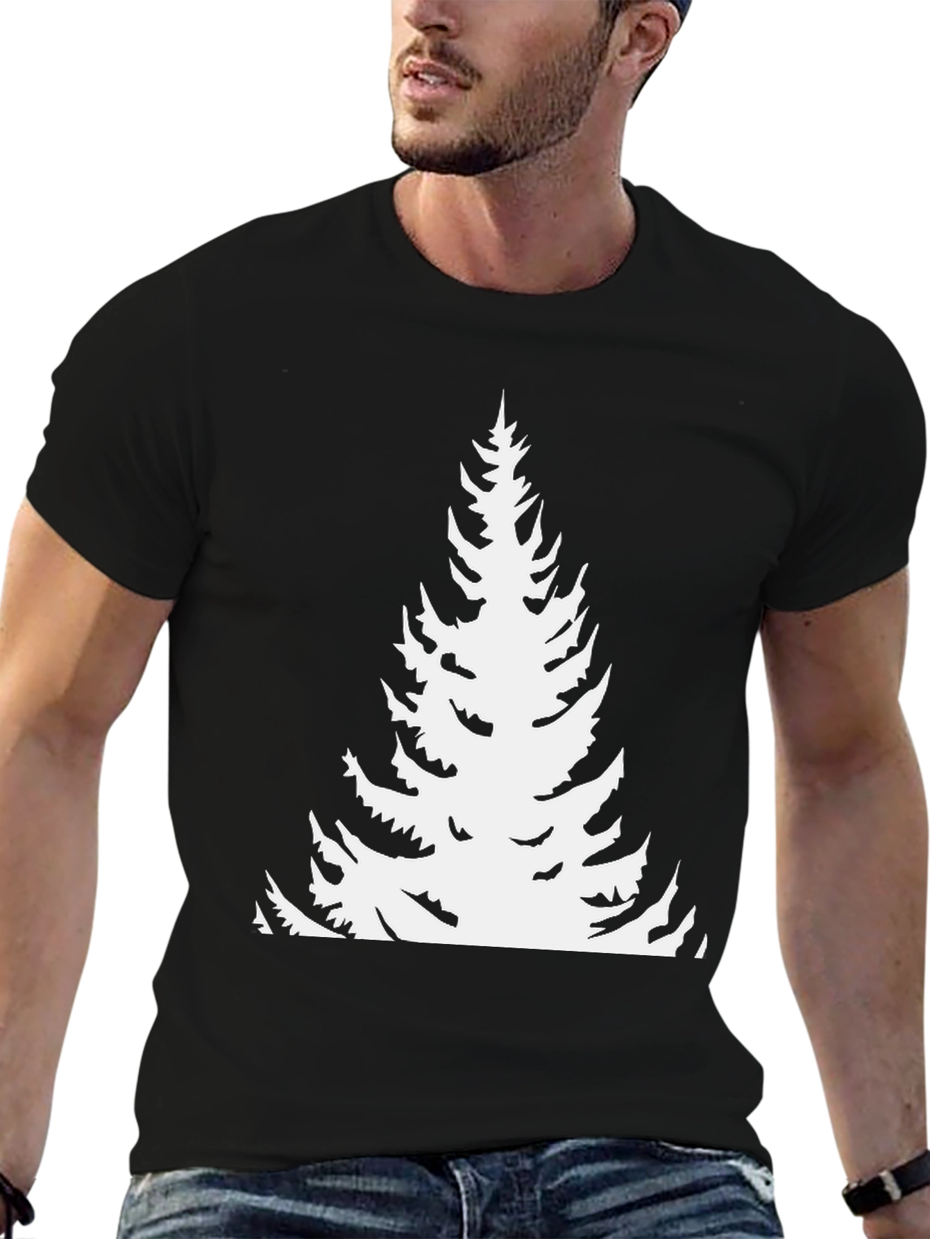 Evergreen Tree Graphic Tee - Black Cotton T-Shirt