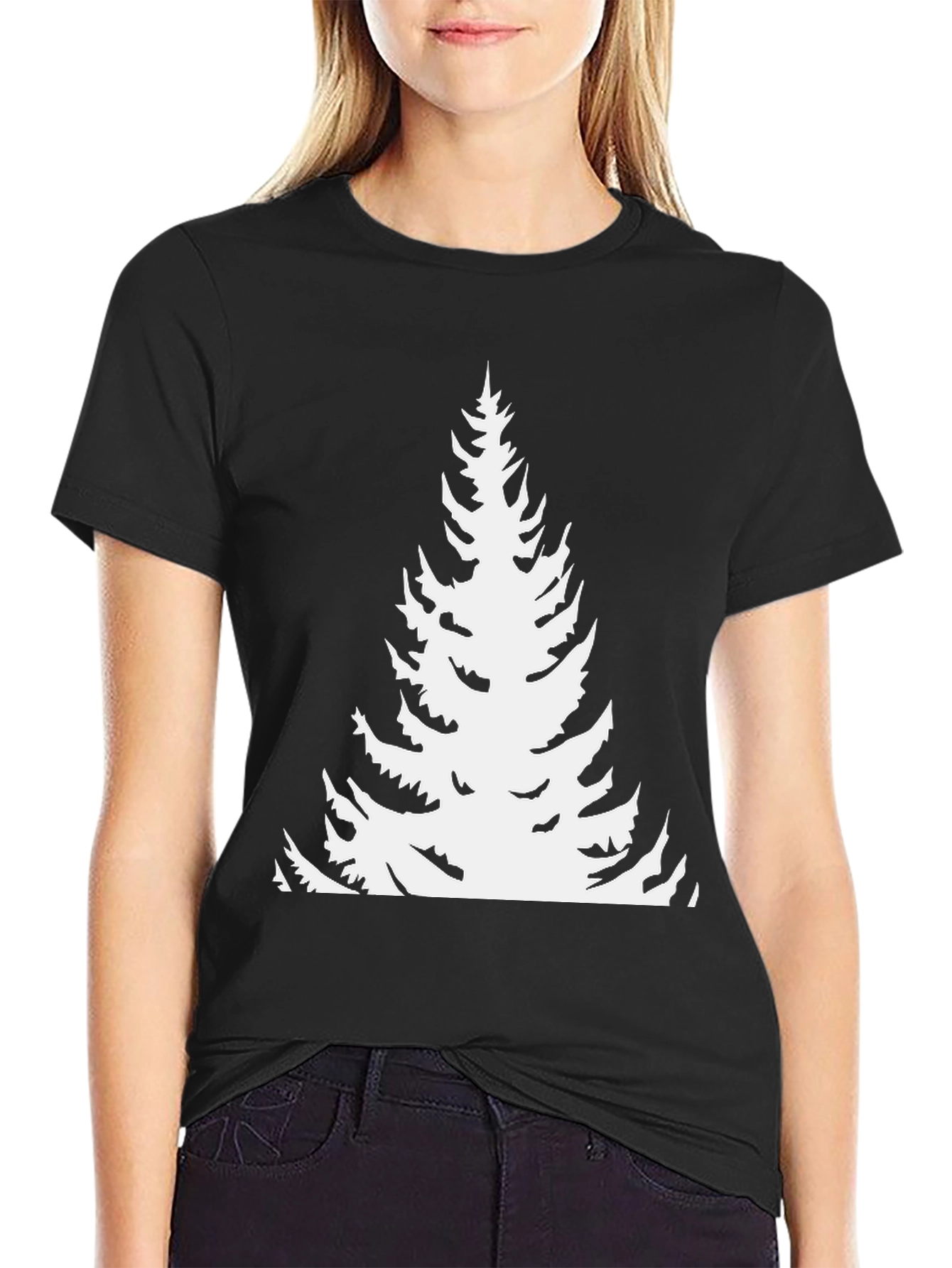 Evergreen Tree Graphic Tee - Black Cotton T-Shirt