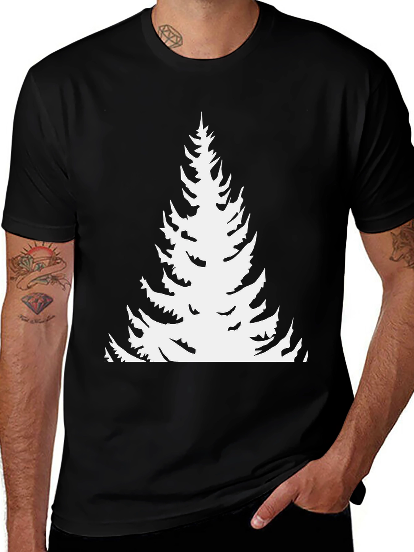 Evergreen Tree Graphic Tee - Black Cotton T-Shirt