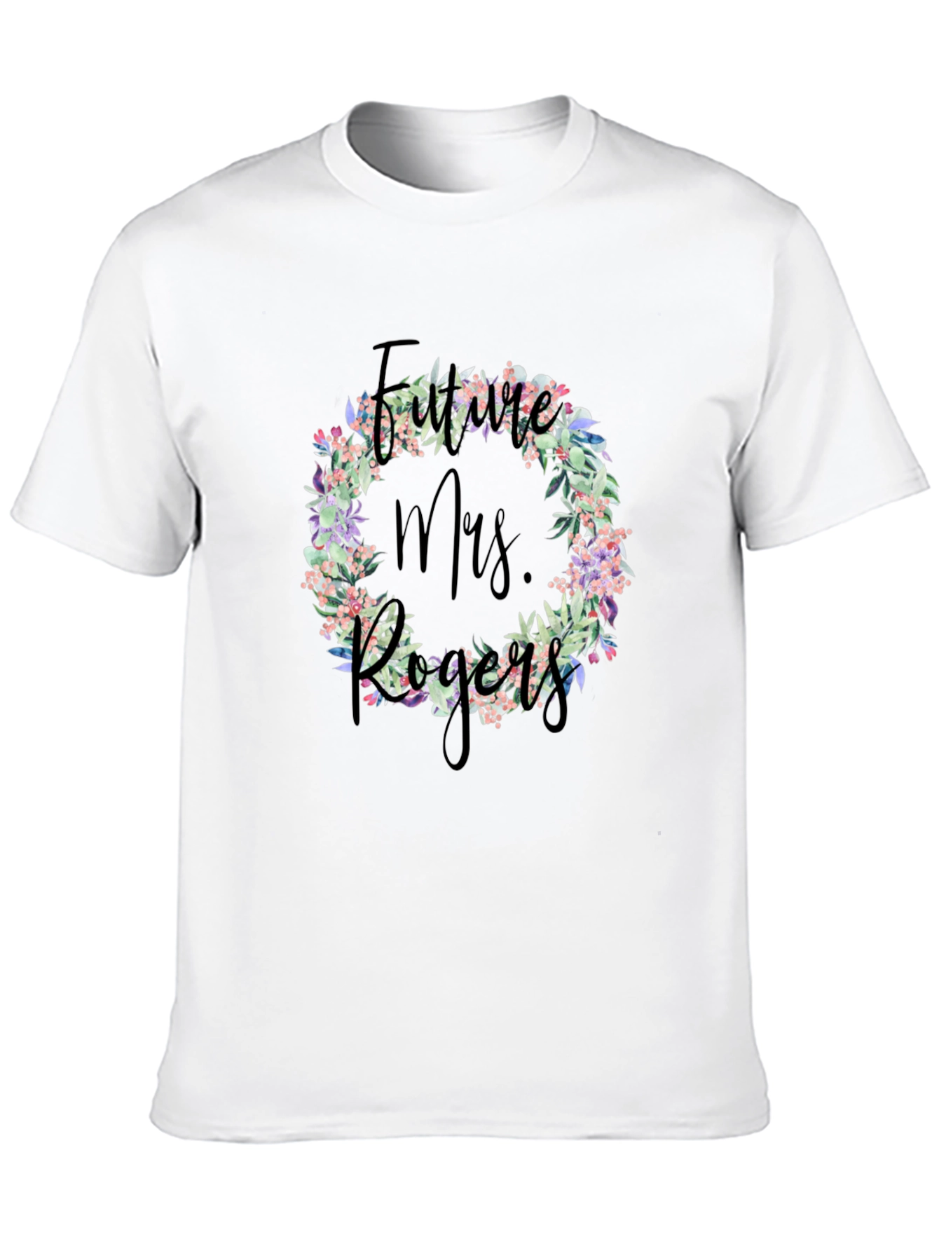 Future Mrs. Rogers Floral Wreath Black T-Shirt