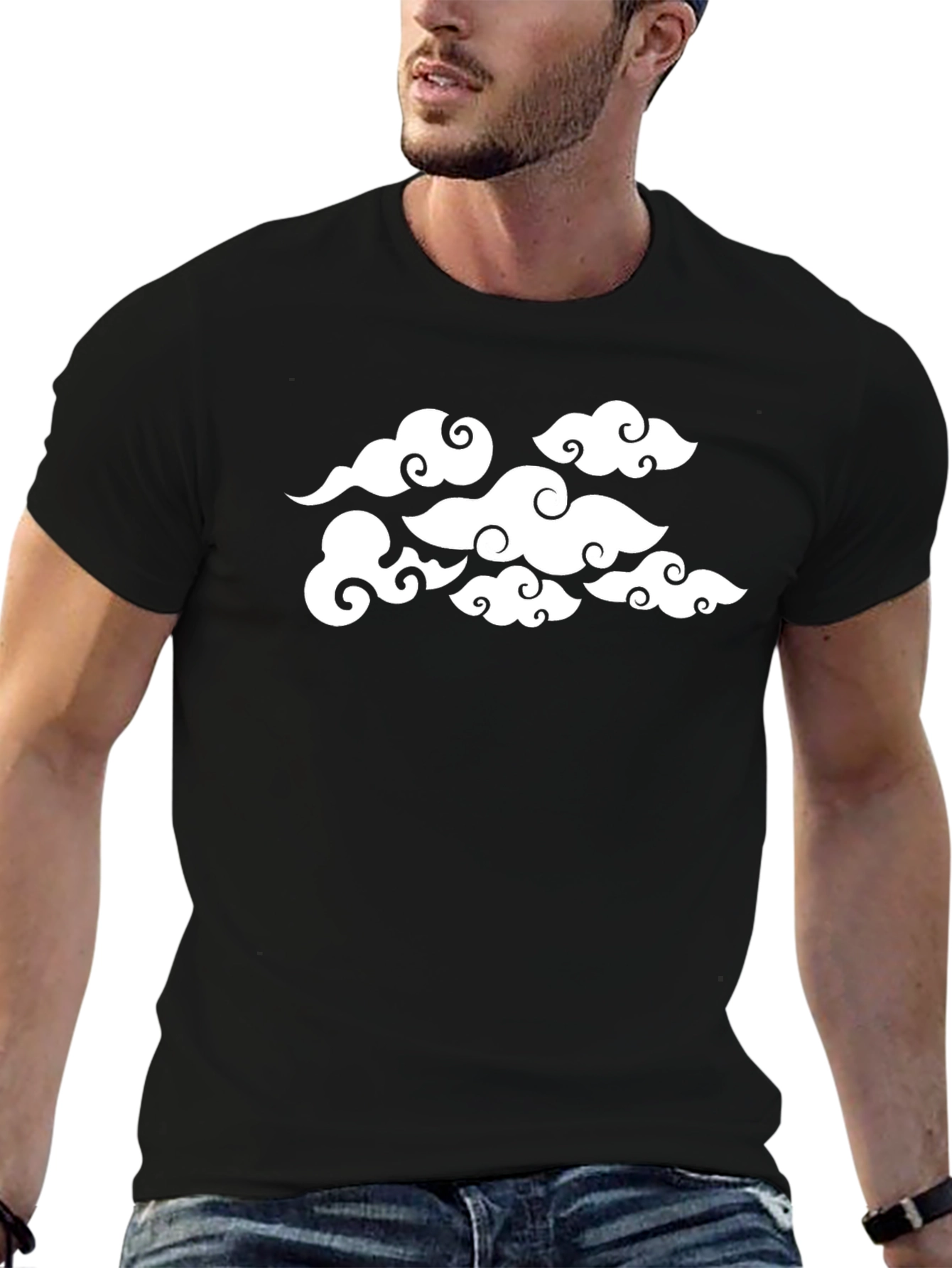 Cloud Print Black T-Shirt - Stylish Graphic Tee