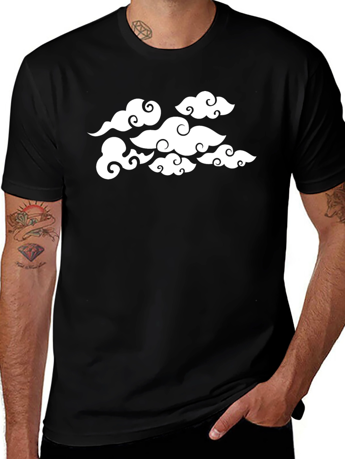 Cloud Print Black T-Shirt - Stylish Graphic Tee
