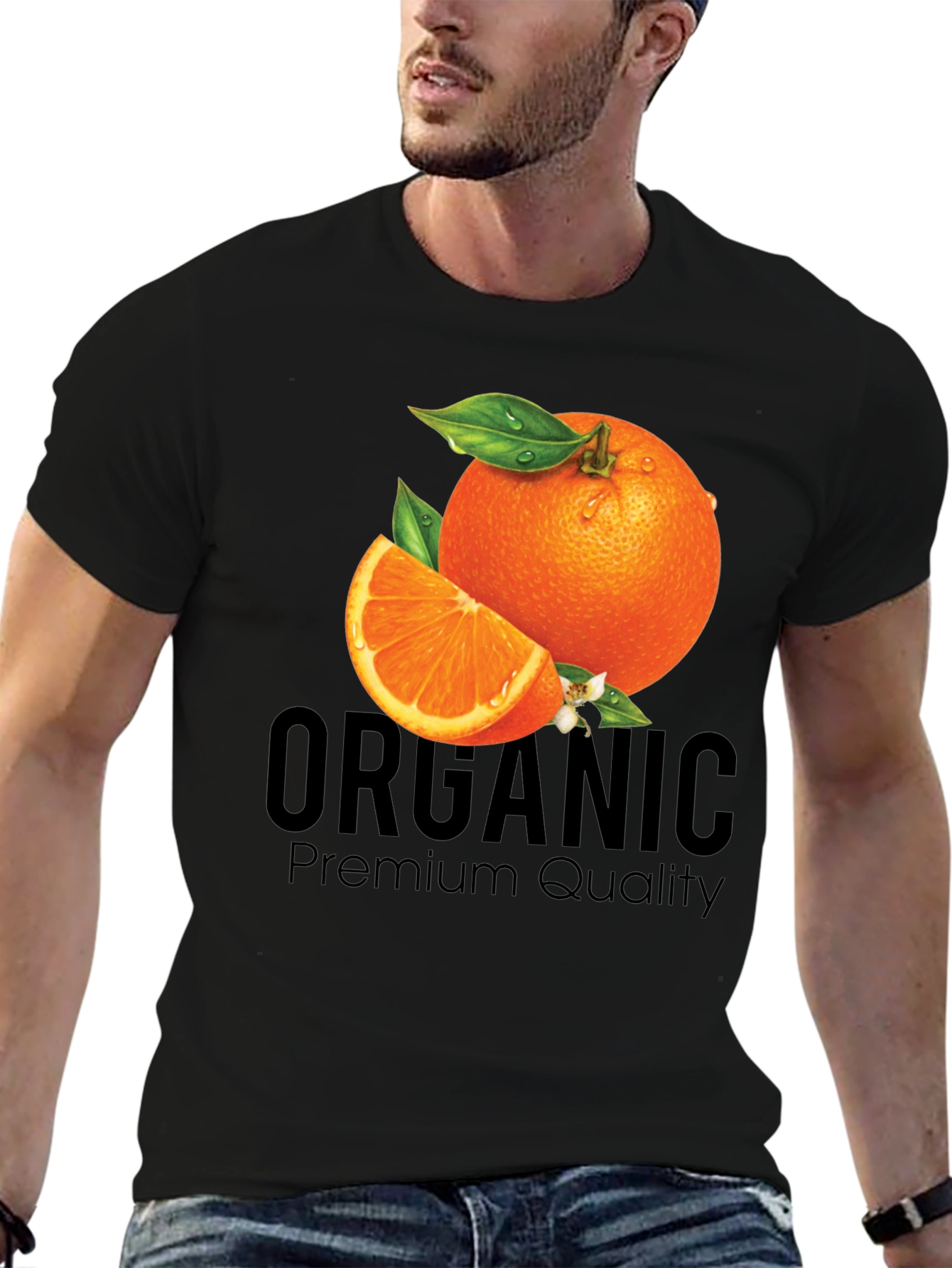Organic Orange Premium Quality Black T-Shirt
