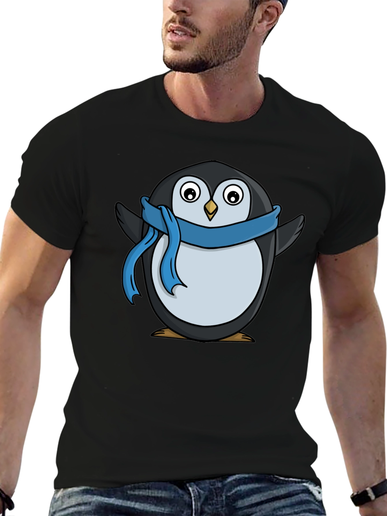 Penguin Scarf T-Shirt - Black