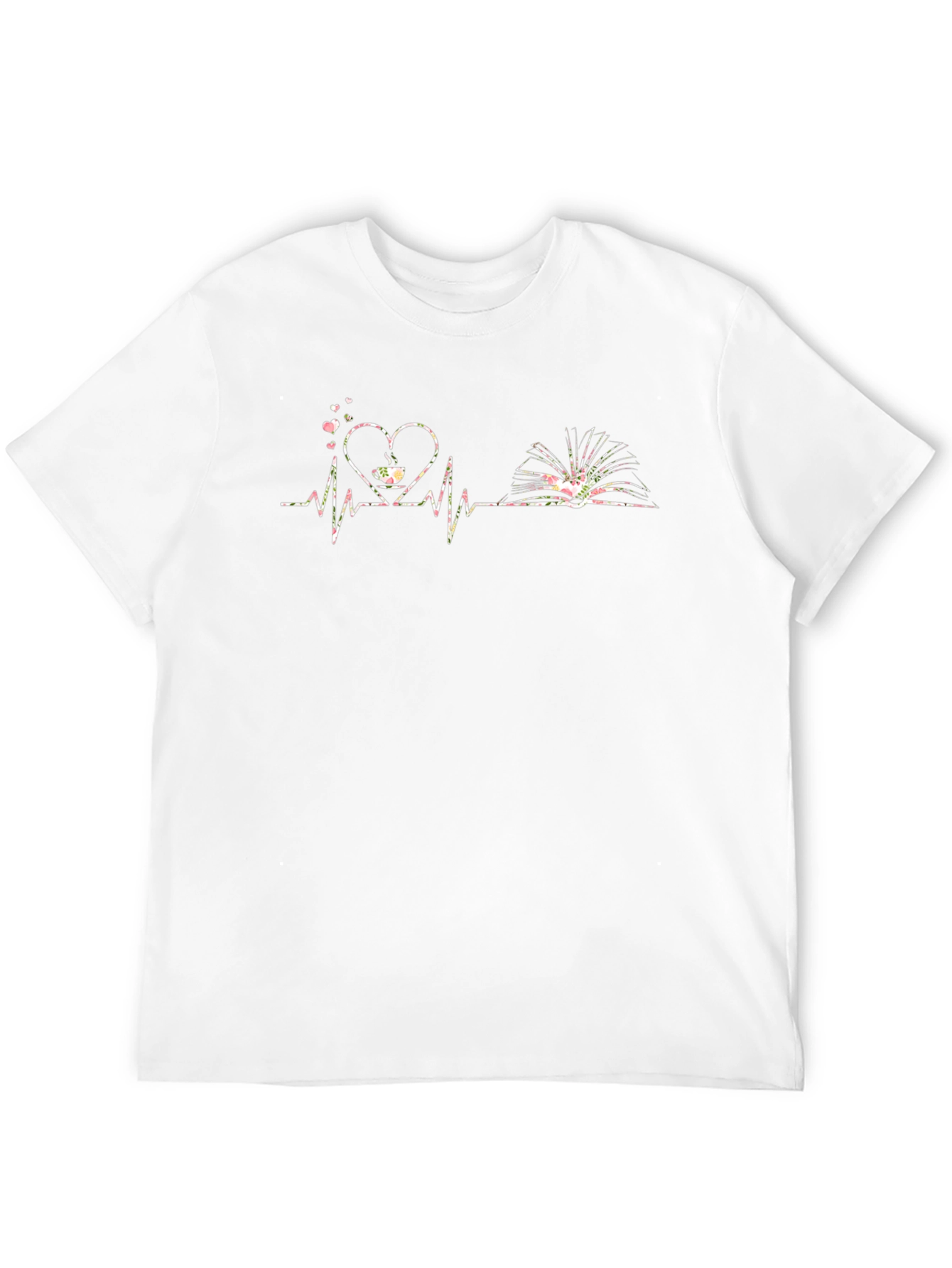 Book & Coffee Heartbeat Graphic T-Shirt