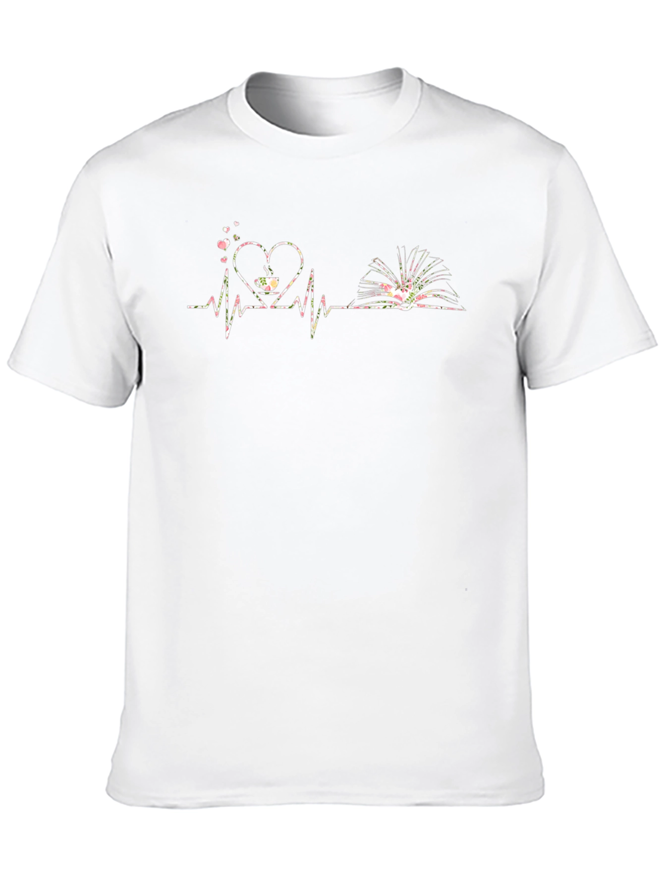 Book & Coffee Heartbeat Graphic T-Shirt