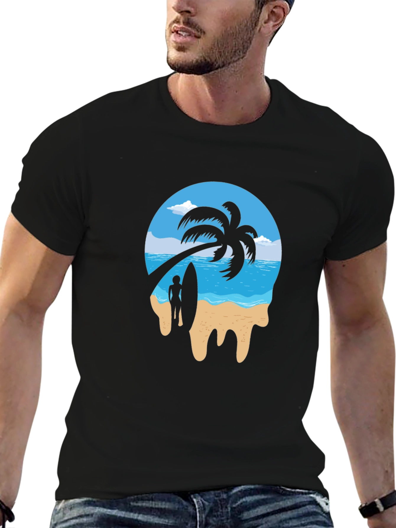 Tropical Beach Graphic Tee - Black