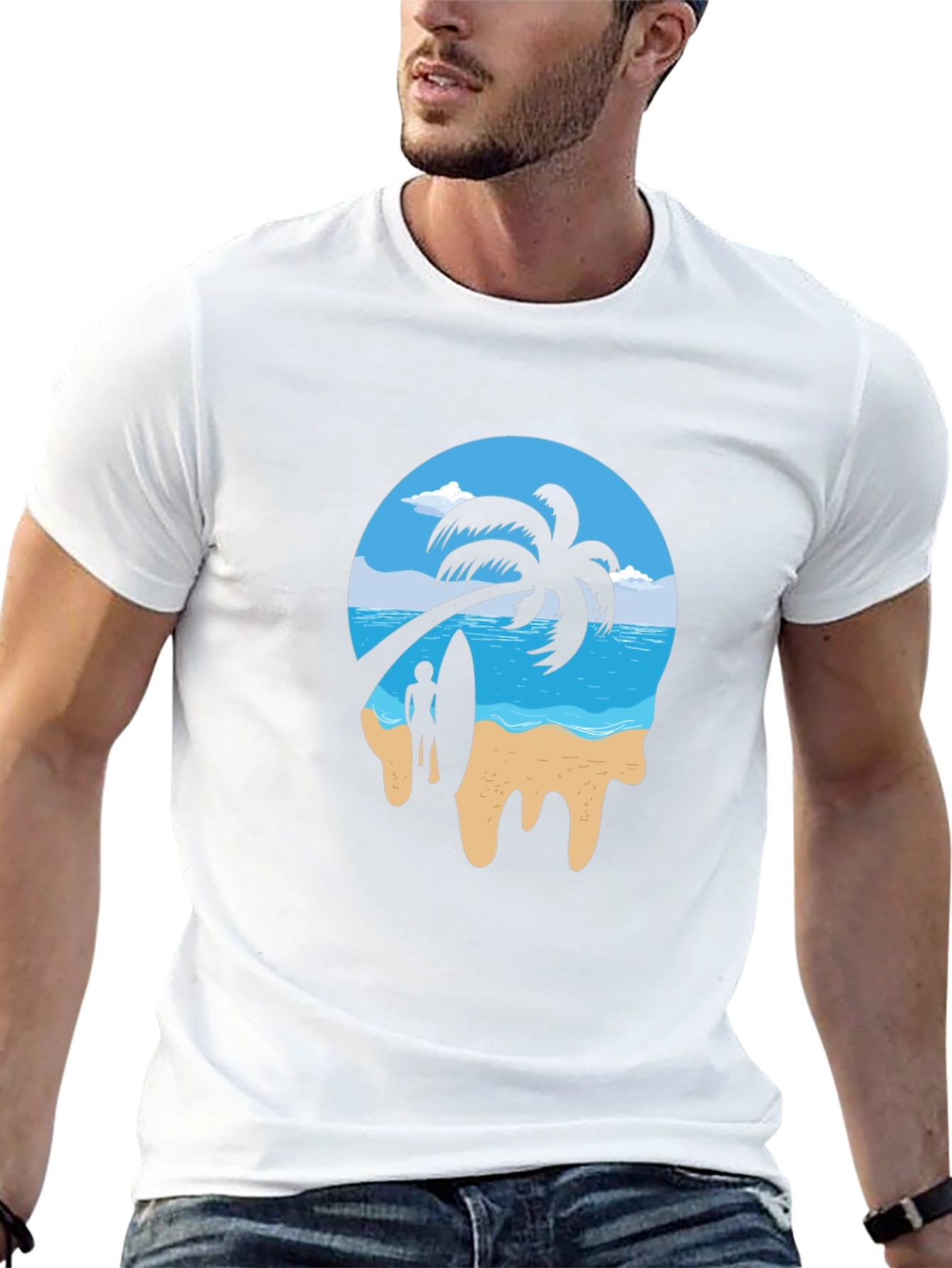 Tropical Beach Graphic Tee - Black