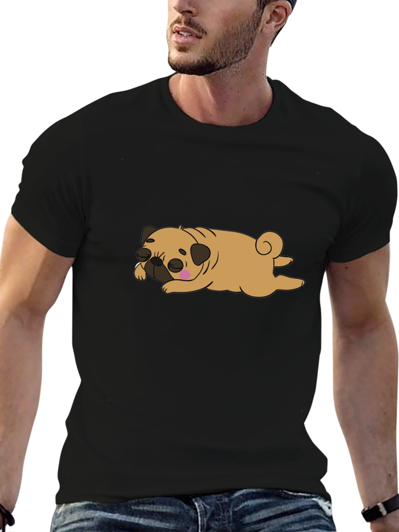 Cute Sleeping Pug Graphic Tee - Unisex Black T-Shirt