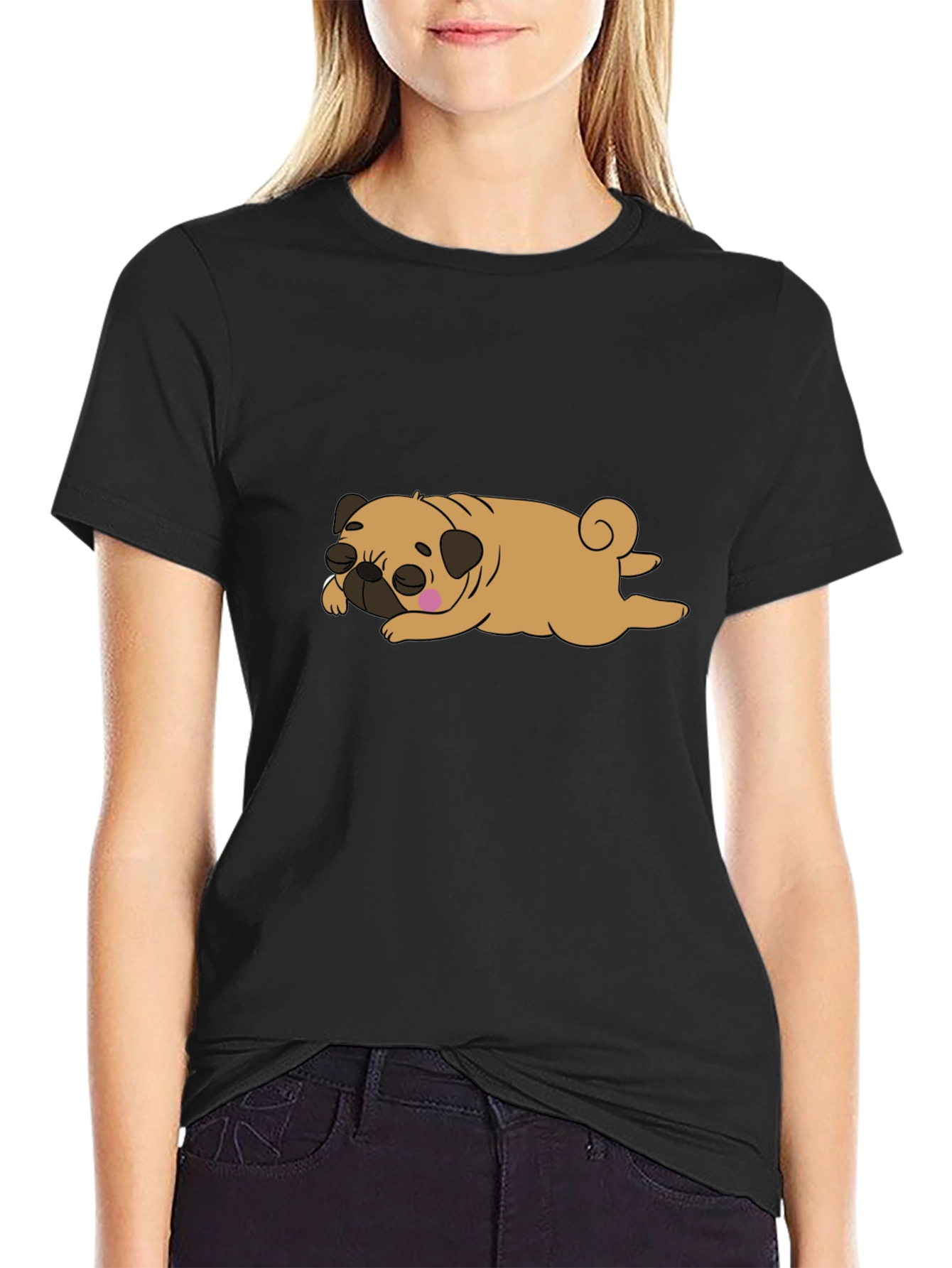 Cute Sleeping Pug Graphic Tee - Unisex Black T-Shirt