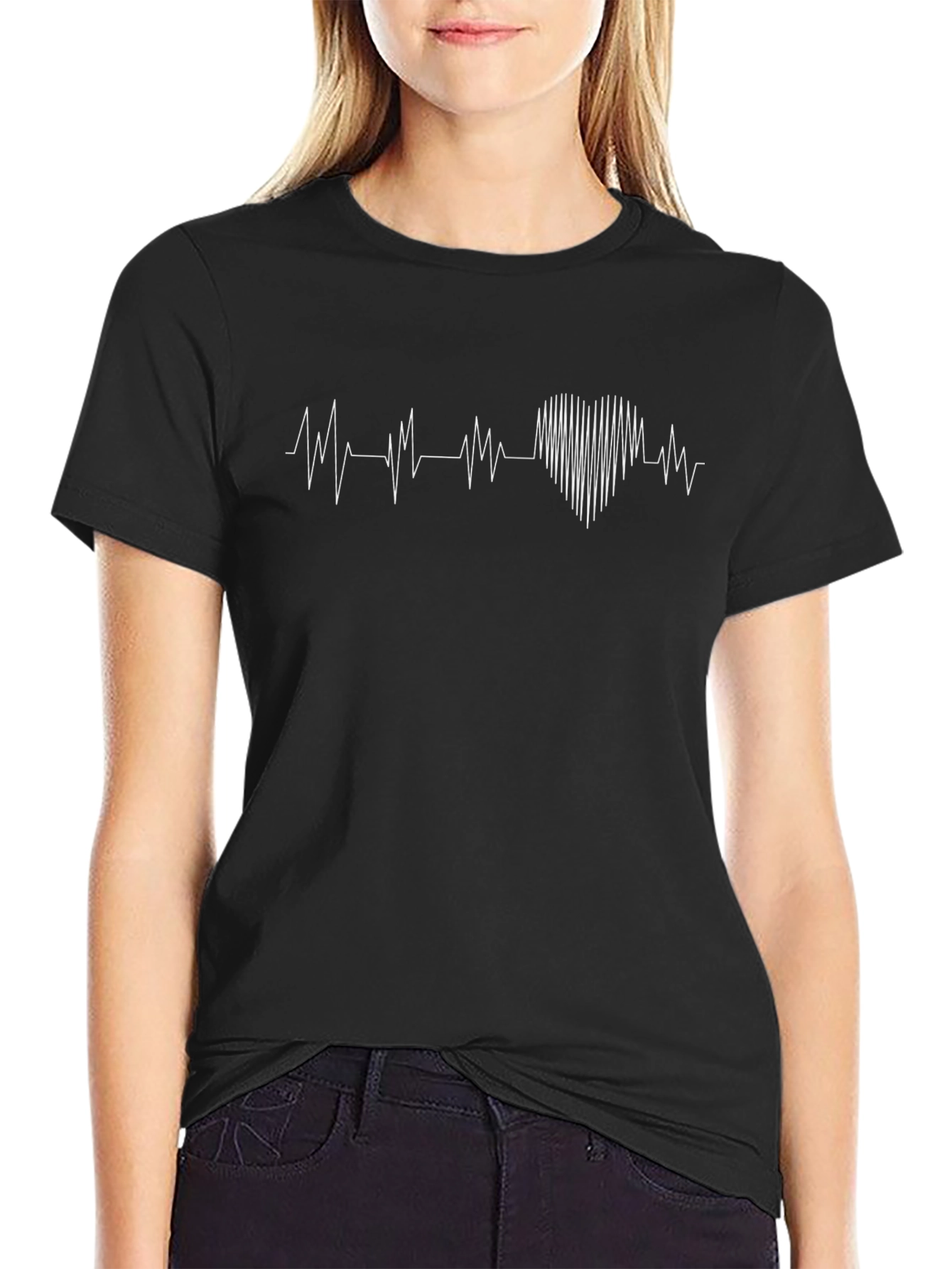 Heartbeat Heart Tee - Stylish Black Graphic T-Shirt