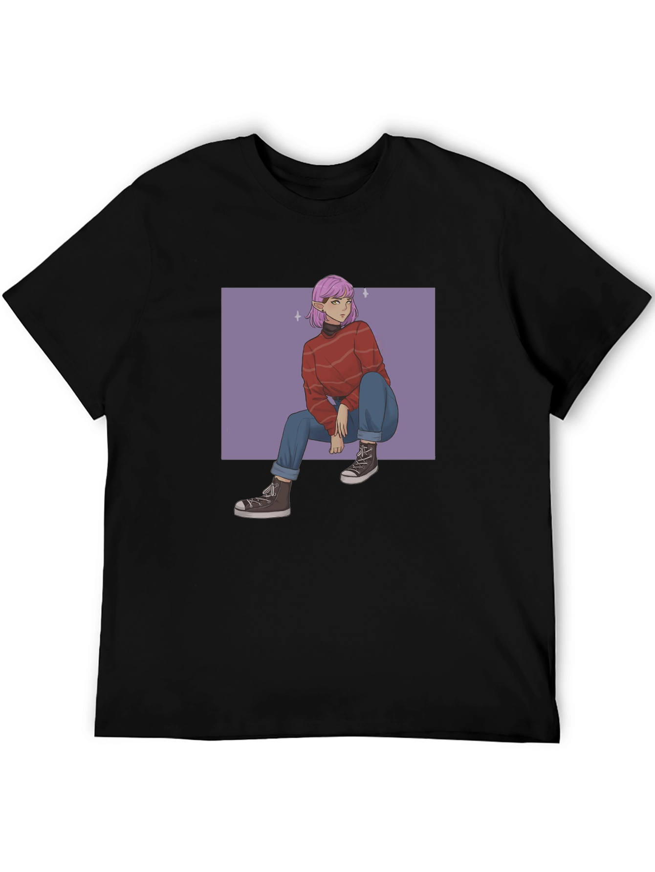 Anime Graphic Print Black T-Shirt